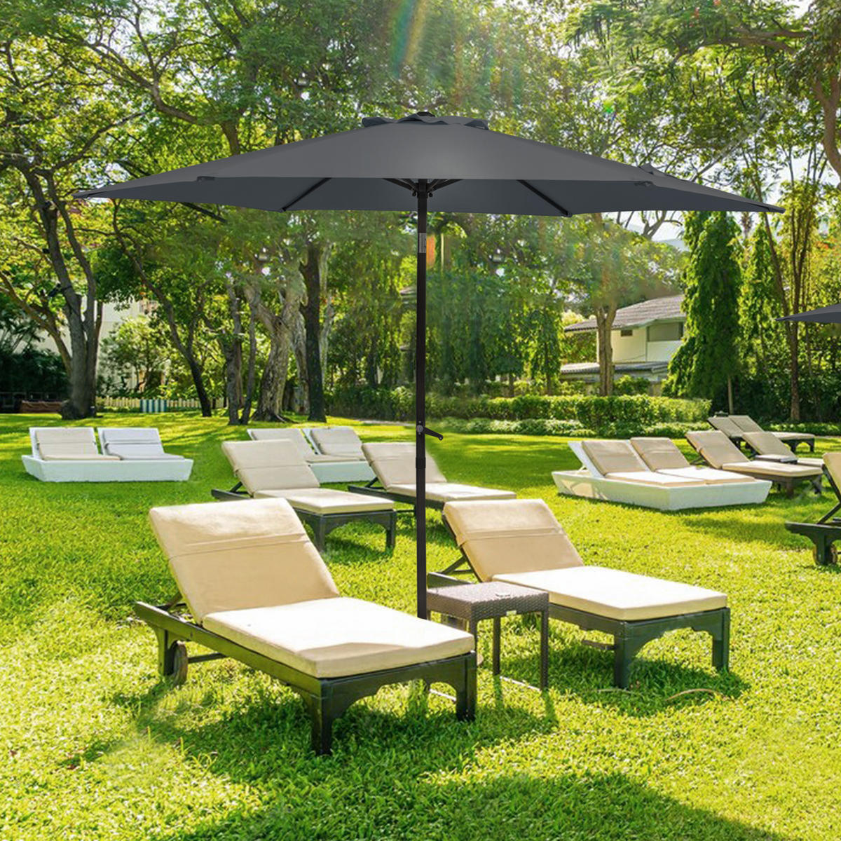 SONNENSCHIRM aus Aluminium Ø 270 cm in Dunkelgrau mit LSF 50+ - Dunkelgrau, Metall (270/270cm) - Modfu