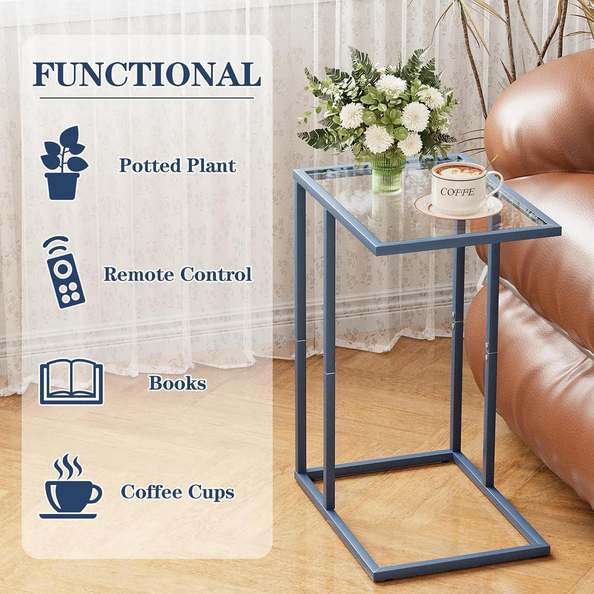 BEISTELLTISCH C-Form Glas Blau - Blau, Glas (30/40/60cm)