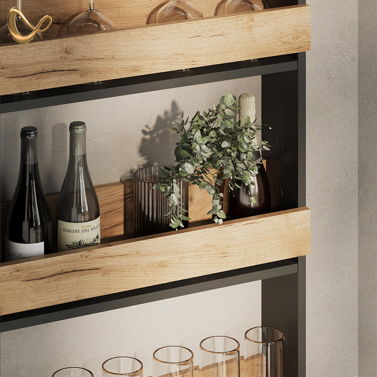 WEINGLASREGAL Regusa Goldkraft Eiche/Anthrazit 60 x 180 cm - Honigeiche/Anthrazit, Holzwerkstoff (60/180/15.1cm) - Livinity®