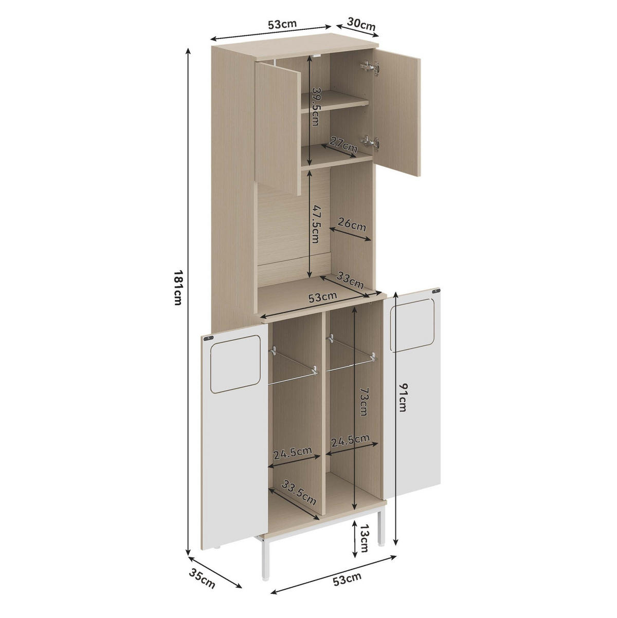 KÜCHENBUFFET 35/53/181 cm weiß aus MDF mit Müllfach - Weiß, Holzwerkstoff (35/181/53cm) - OKWISH