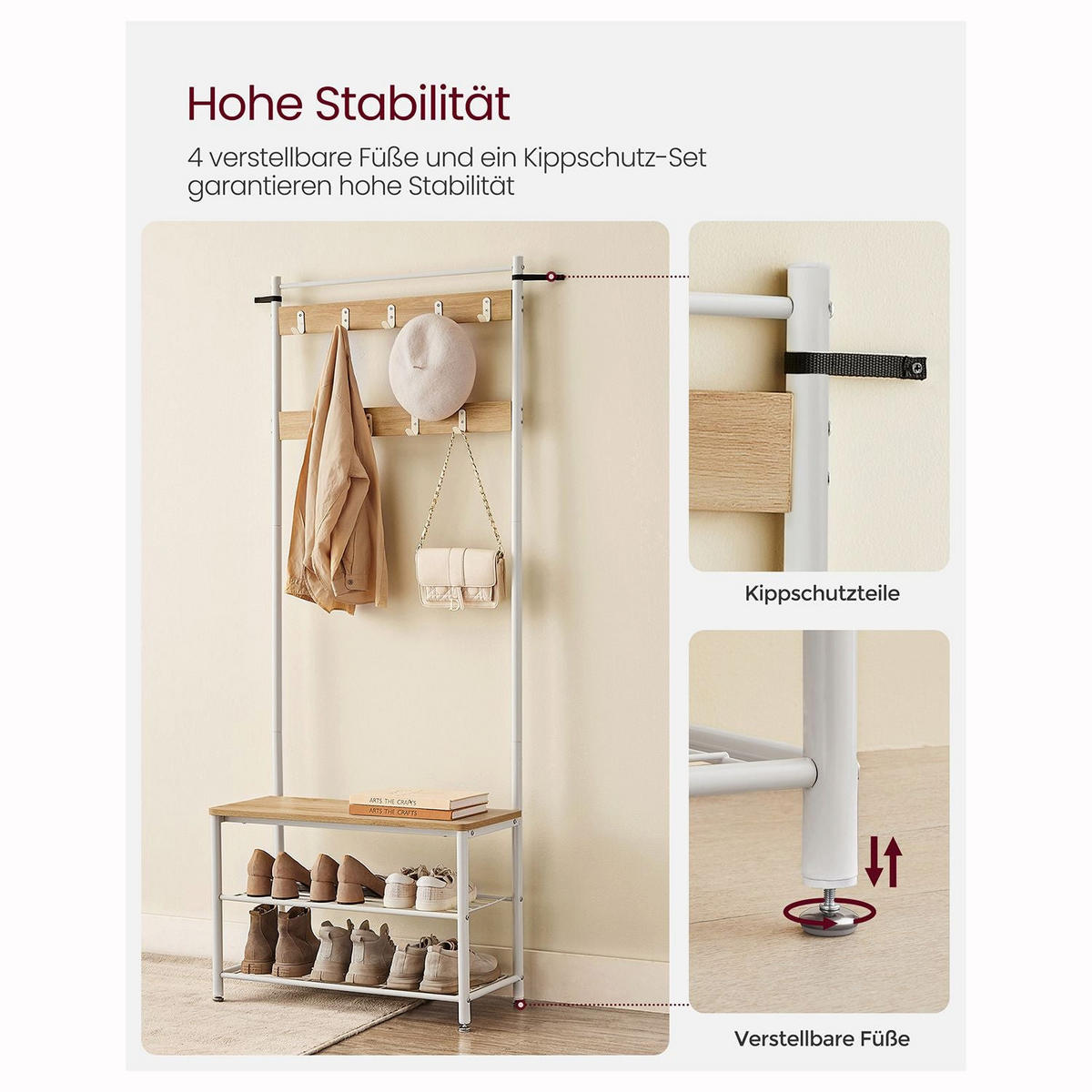GARDEROBENSTÄNDER BUDAPEST - Weiß, Holzwerkstoff (70/175/32cm) - Hansiro