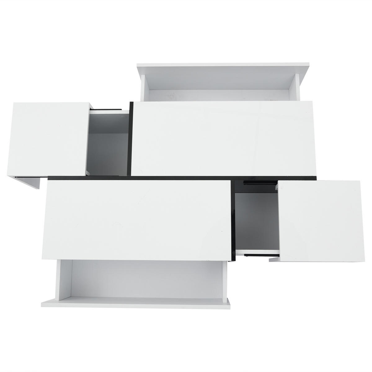 COUCHTISCH 100/60/40 cm Weiß Schwarz aus Holzwerkstoff mit 4 Schubladen und Hochglanzplatte - Schwarz, Holzwerkstoff (100/60/40cm) - OKWISH