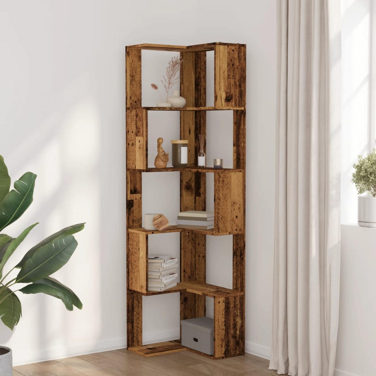 BÜCHERREGAL mit 5 Ebenen für die Ecke 50/50/179 cm aus Holzwerkstoff Altholz-Optik Dekor - Graubraun, Holz (50/179/50cm) - vidaXL