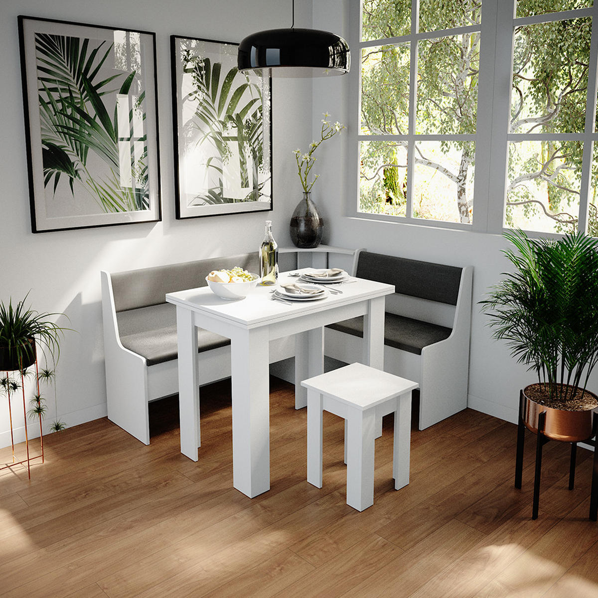 ESSZIMMER-ECKBANK Roman Weiß 43.5 x 43.5 cm - Anthrazit/Weiß, Holzwerkstoff (43.5/78/43.5cm) - Vicco