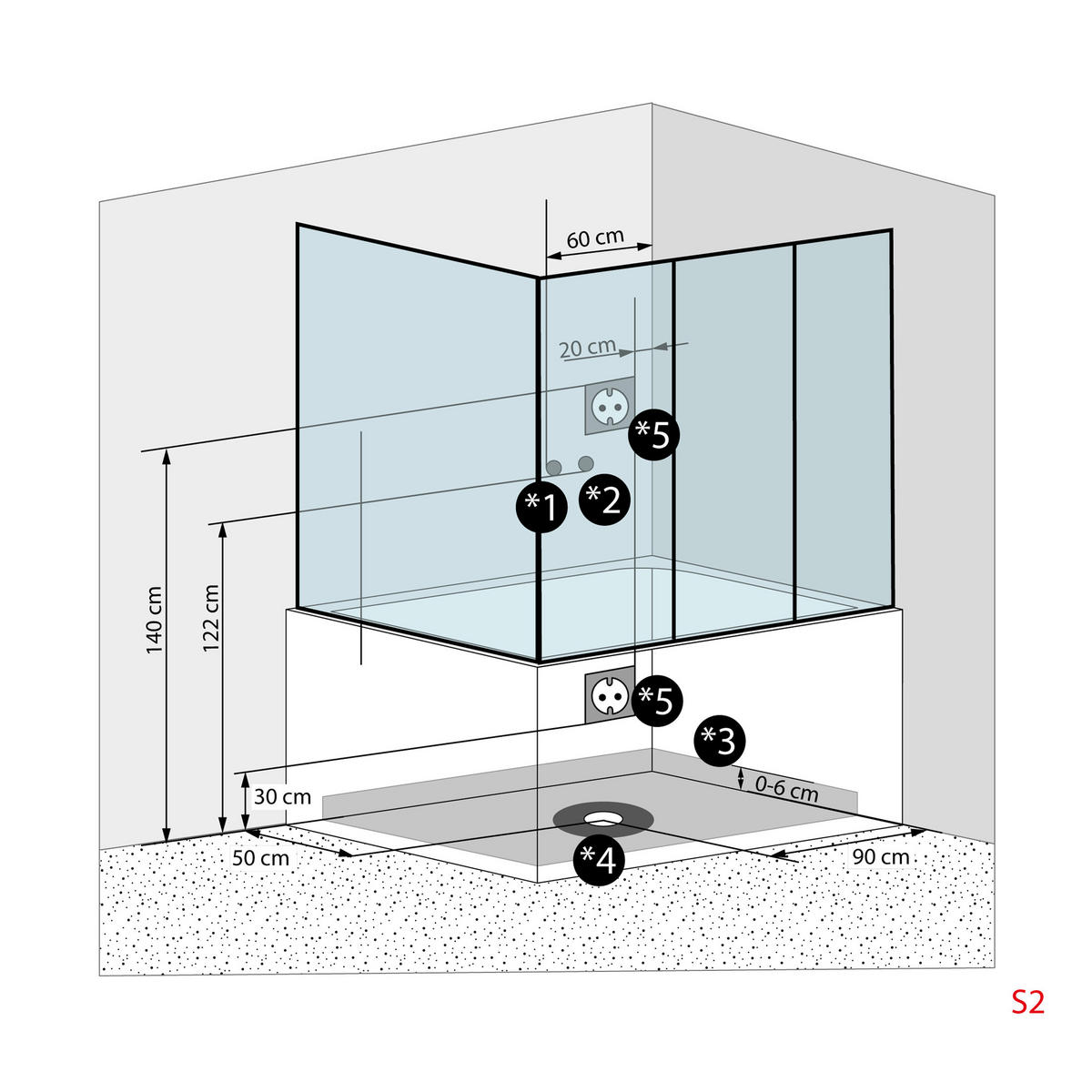 BADEWANNE Dusche K88-WS-EH-C-EA Duschtempel - Weiß, Glas/Kunststoff (100/228/180cm) - AcquaVapore by Sandra Jentho