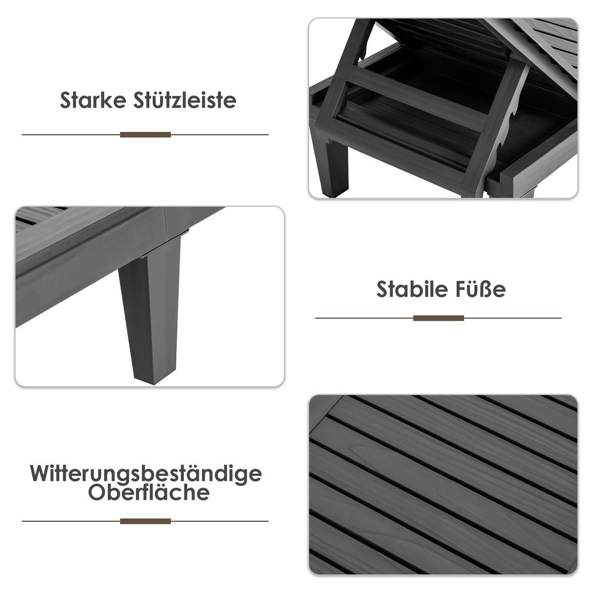 LIEGESTUHL Schwarz - Schwarz, Kunststoff (190/29/57.5cm) - COSTWAY