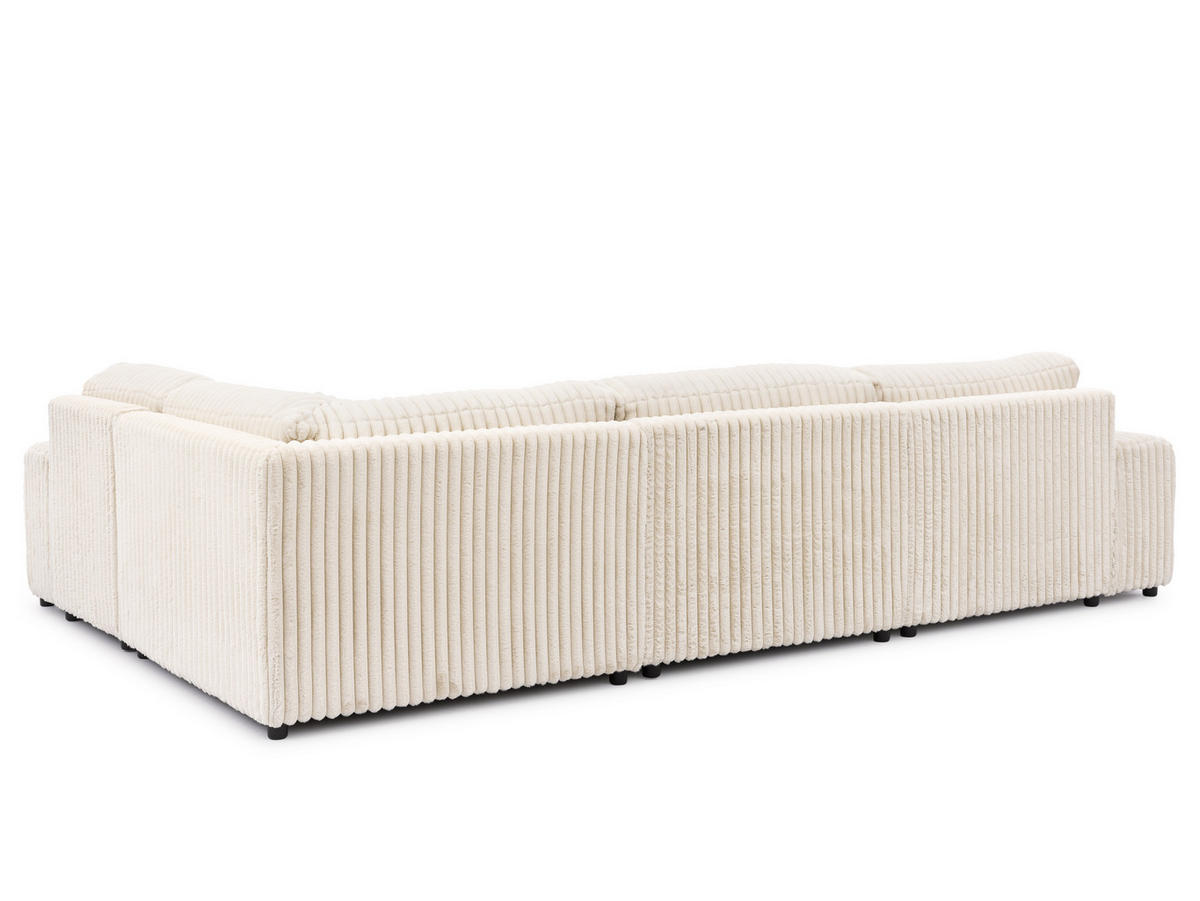 WOHNLANDSCHAFT Mollis Hellbeige Plüschcord im XXL-Format - Ottomane Links - Beige/Schwarz, Holz/Kunststoff (316/77/194cm) - S-Style Möbel