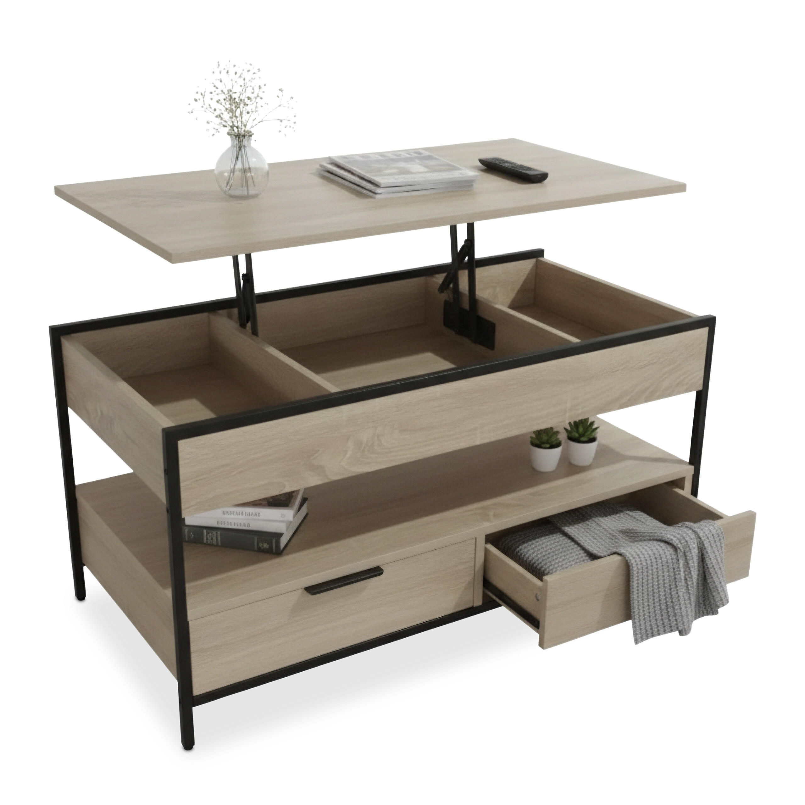 COUCHTISCH - Hellbraun, Holzwerkstoff/Metall (50/100/63cm) - Relaxdays