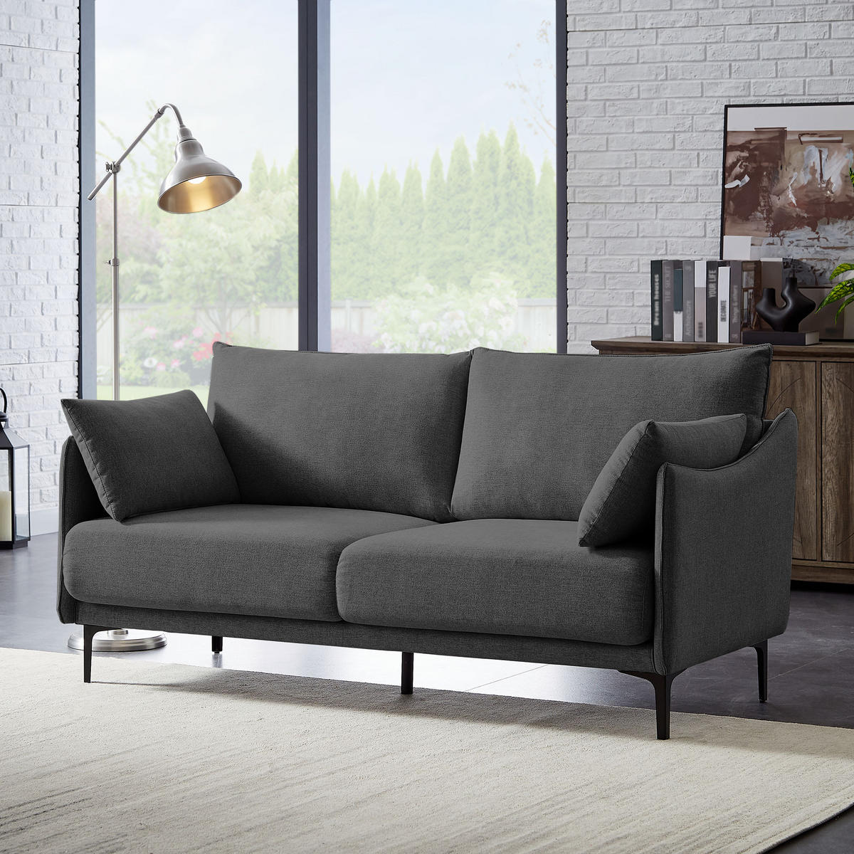 2-SITZER-SOFA Sasha industrielles aus dunkelgrauem Stoff - Dunkelgrau/Schwarz, Holzwerkstoff/Textil (173/86/85cm) - Sicaan