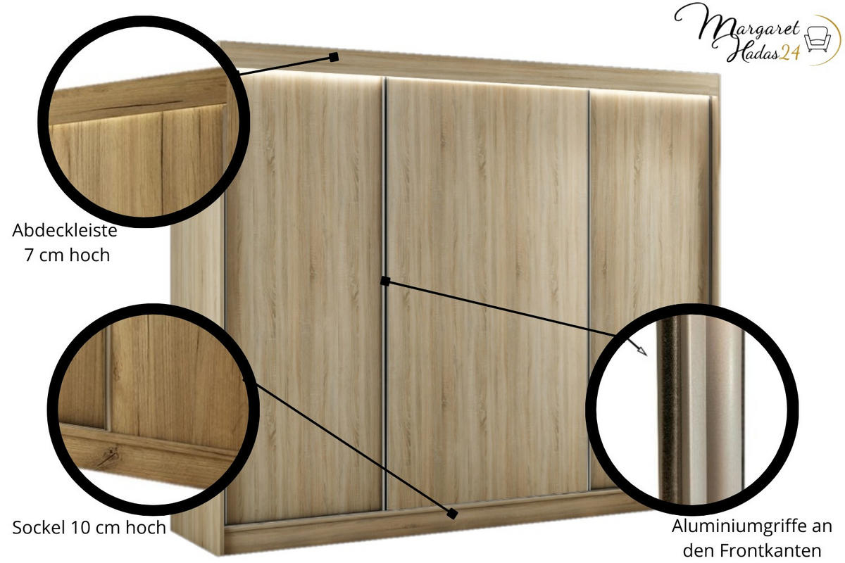 SCHWEBETÜRENSCHRANK Saturn 250 cm 3-türig, Eiche sonoma - Sonoma Eiche, Kunststoff (250/215/61cm) - Margaret Hadas24