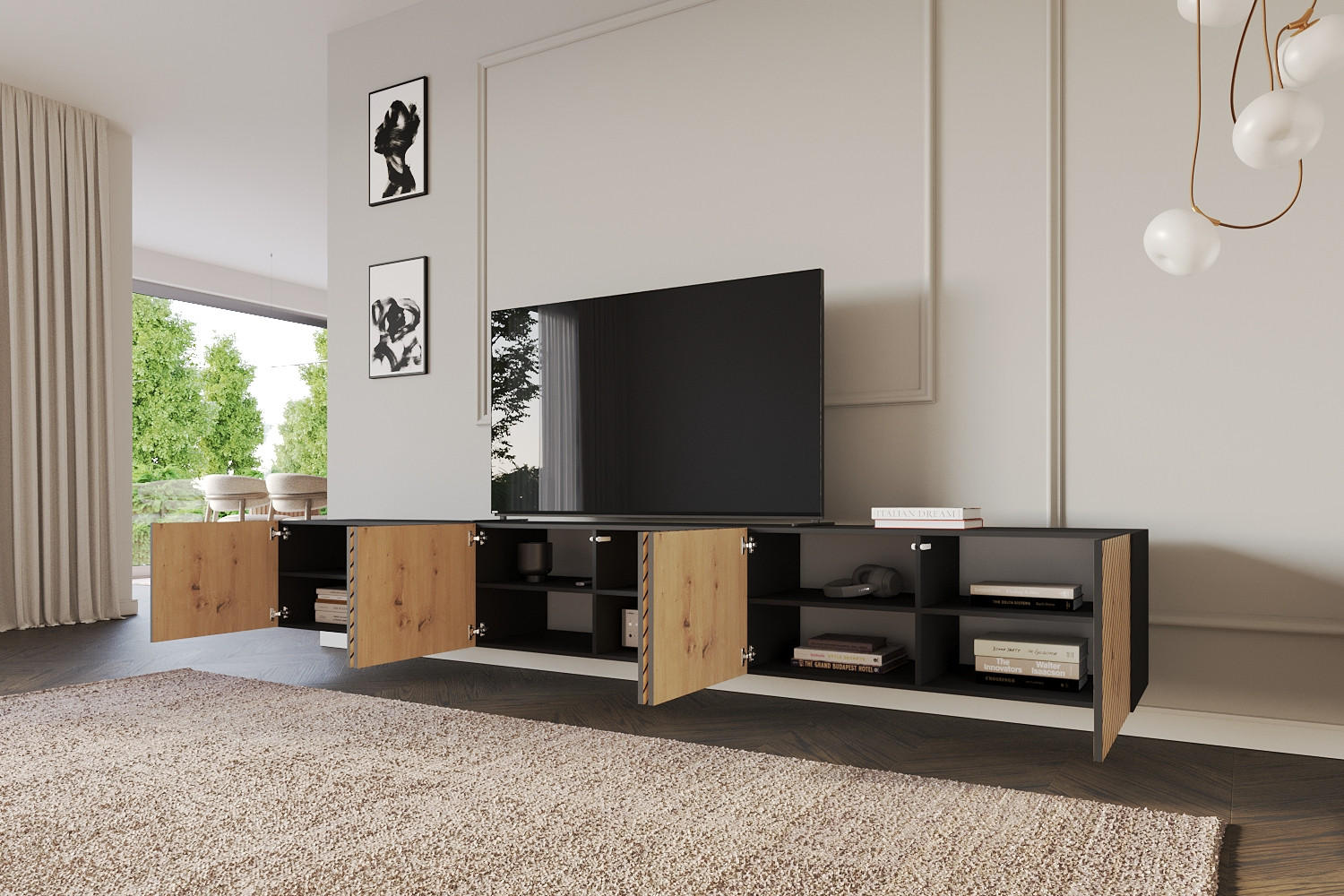 LOWBOARD SENI-W 3x100x40x41 cm - Schwarz / Artisan - Schwarz, Holzwerkstoff (300/40/41cm) - ALTDECOR