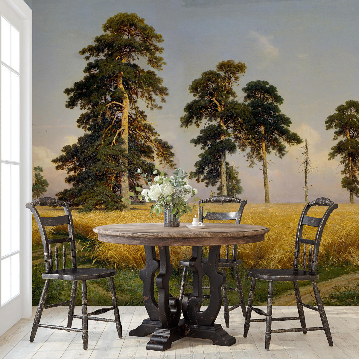 TAPETE Goldenes Weizenfeld aus echtem Papier, 360x260cm, 4 Rollen - Grün, Papier (360/260cm) - WALLPAPERS4BEGINNERS