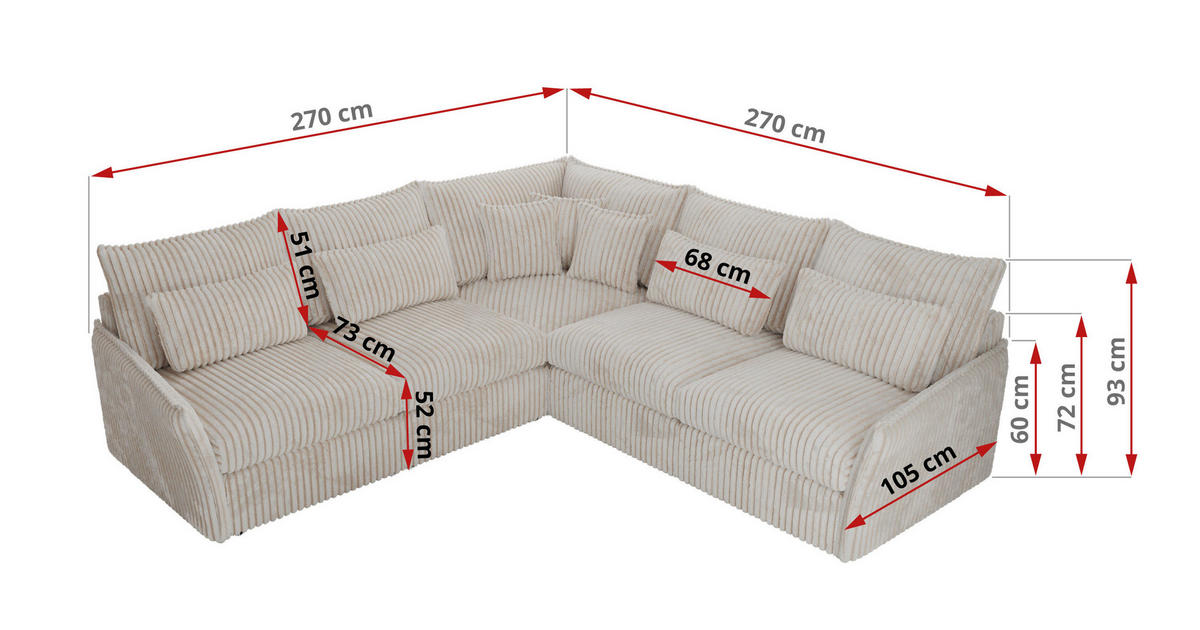 ECKSOFA VERSO L Beige Cord - Beige/Schwarz, Kunststoff/Textil (270/270cm) - MKS