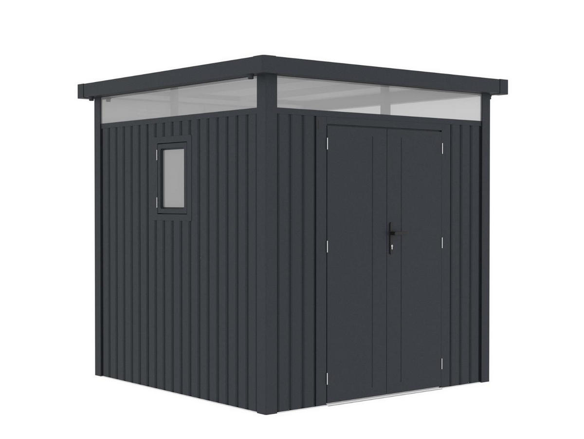 GERÄTEHAUS TOM Dunkelgrau mit Doppeltür und Schließzylinder 230/230/222 cm - Grau, Kunststoff (80/175/120cm) - Plats Outdoor solution