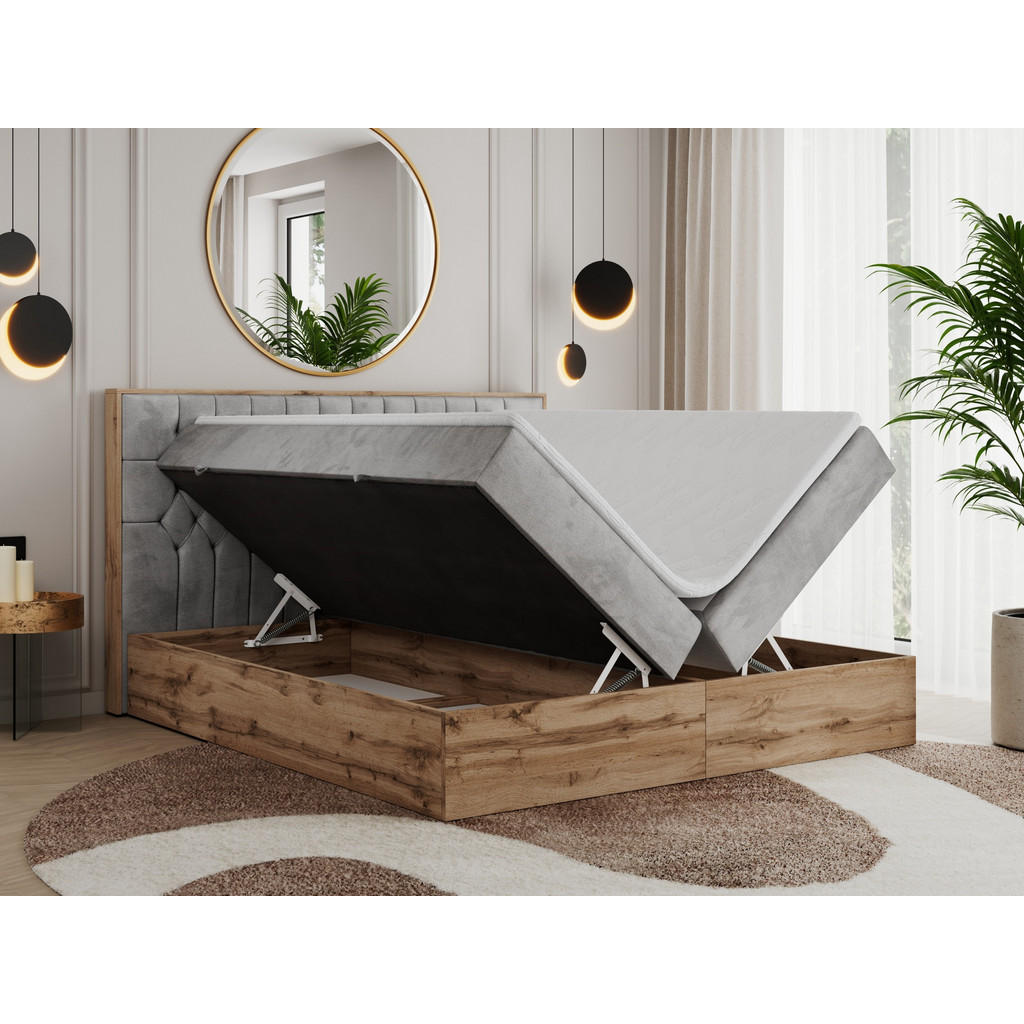 Thumbnail - MKS Boxbett, Hellgrau, Textil, 2-Sitzer, H3, Rechteckig, 140x200 cm, Schlafzimmer, Betten, Boxspringbetten