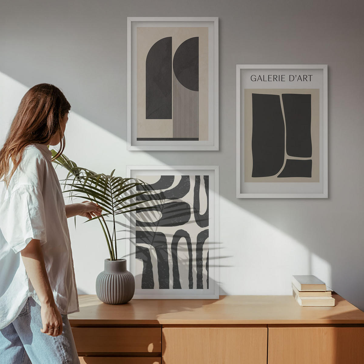 WANDBILDER 3er-Set - 40x60 cm Weißer Rahmen - Abstrakte minimalistische Poster - Weiß, Kunststoff (40/60cm) - ArtPrintCave