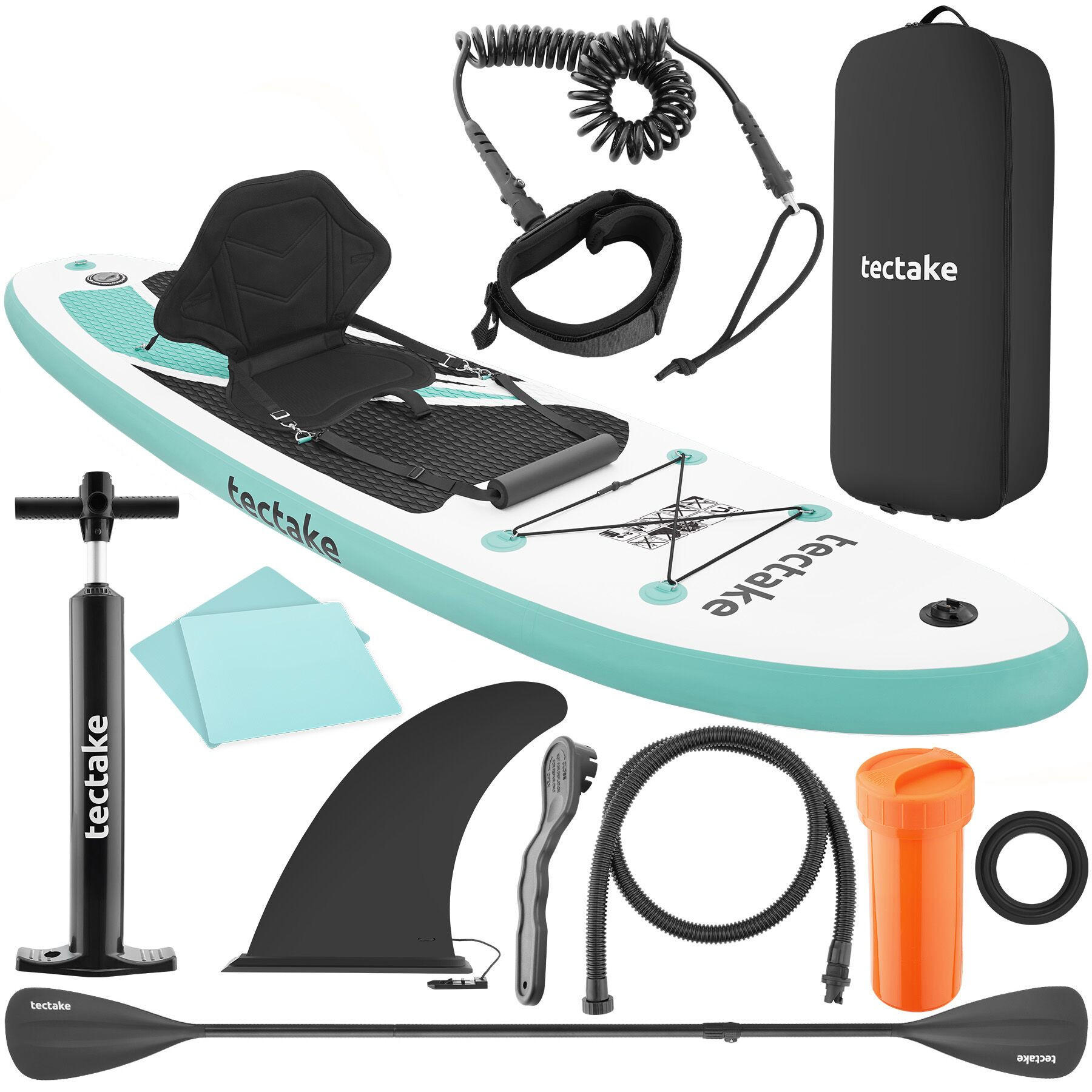 STAND-UP PADDLE BOARD Zenon, Belastbarkeit 200 kg, inklusive Kajak-Sitz, weiß/türkis - Weiß, Kunststoff (288/77/0.23cm) - tectake