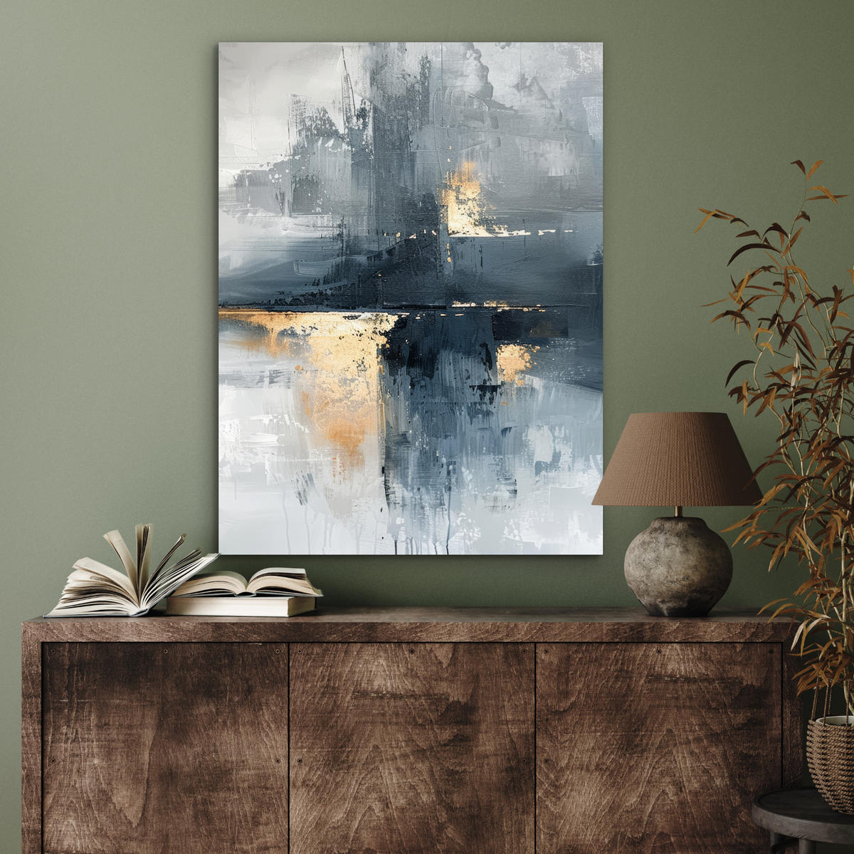 KOVOVÝ OBRAZ Umenie - sivé - zlaté - abstraktné 60x80 cm - tmavosivá, kov (60/80cm) - MuchoWow