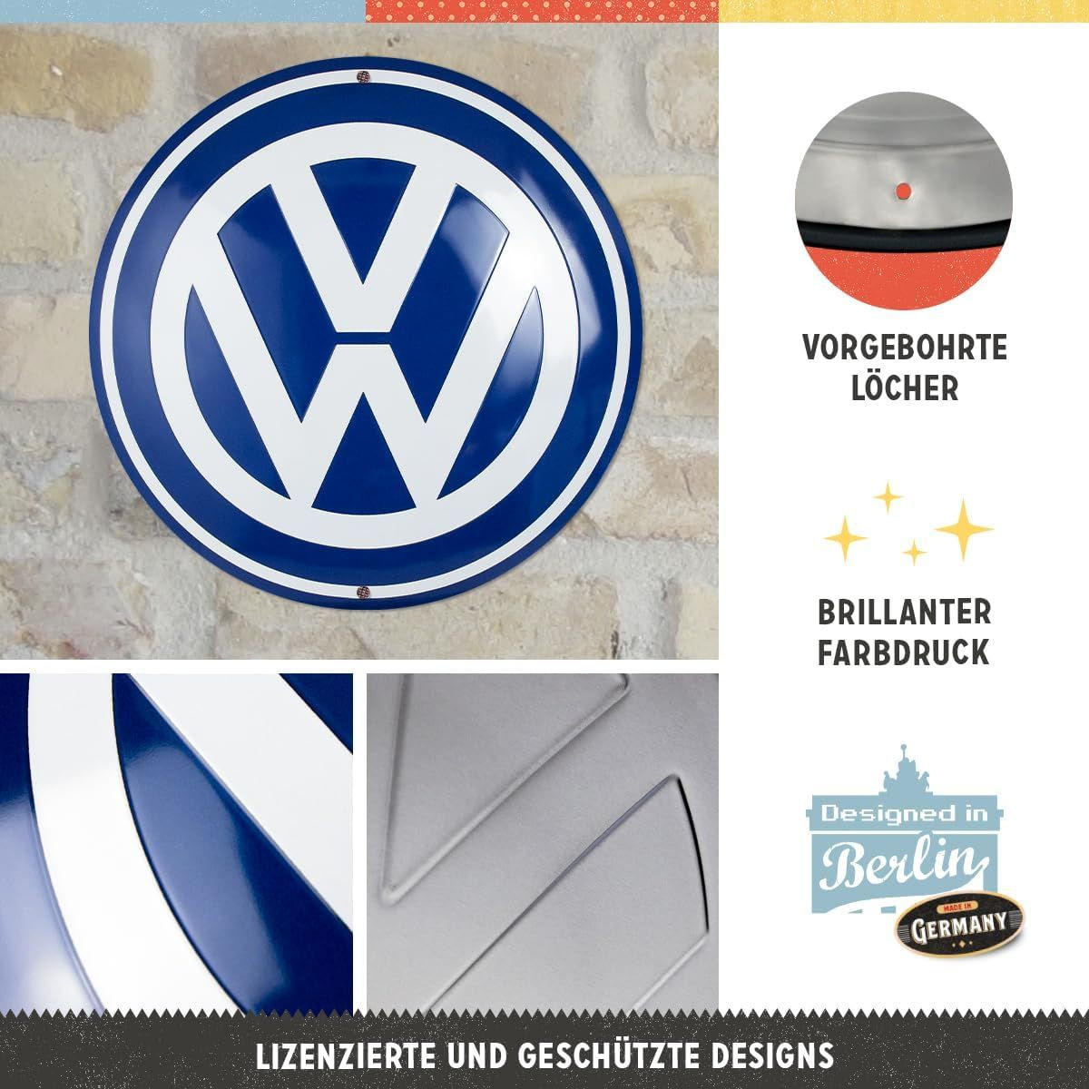 BLECHSCHILD 35 cm Rund VW Logo - Multicolor, Metall (35/35/0.2cm) - Nostalgic-Art