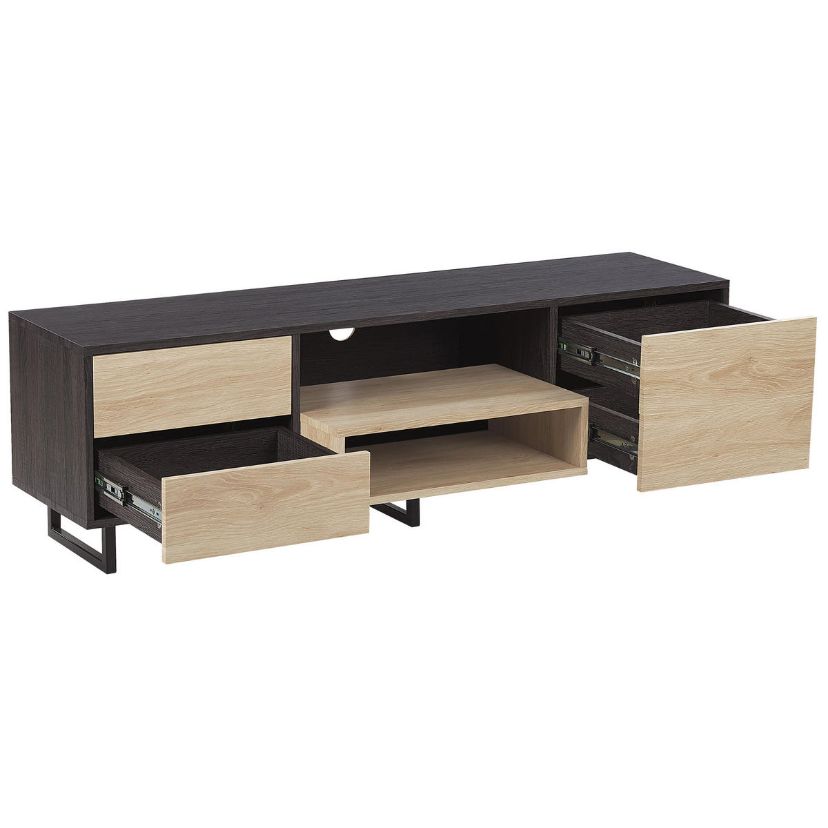 TV-MÖBEL Hellbraun, Dunkelbraun, Schwarz FRANKLIN 35/140/44 - Hellbraun, Holzwerkstoff (140/44/35cm) - Beliani