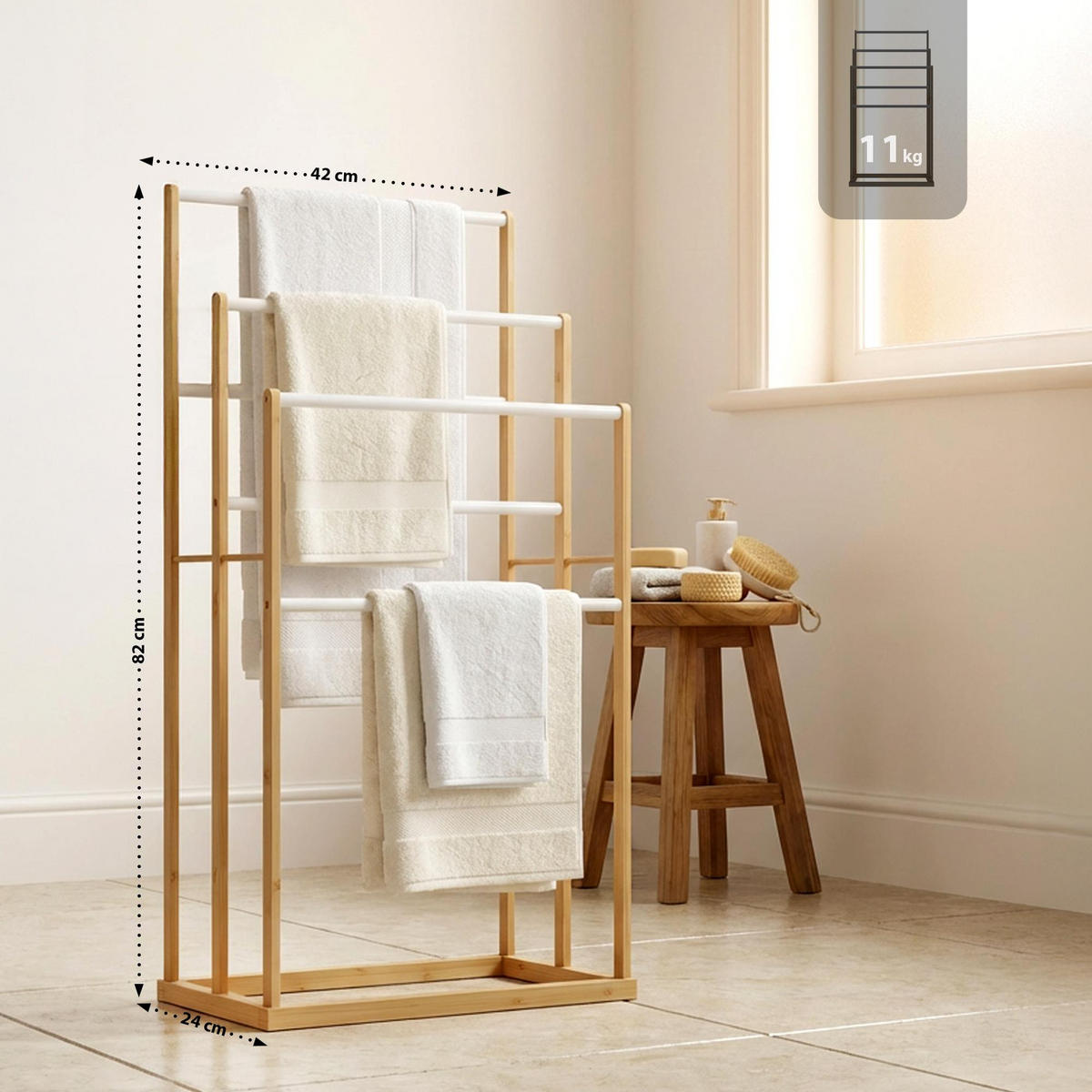 HANDTUCHHALTER eckig 42/24/82 cm Holz Natura - Eukalyptusholzfarben, Holz (42/82/24cm) - CLP