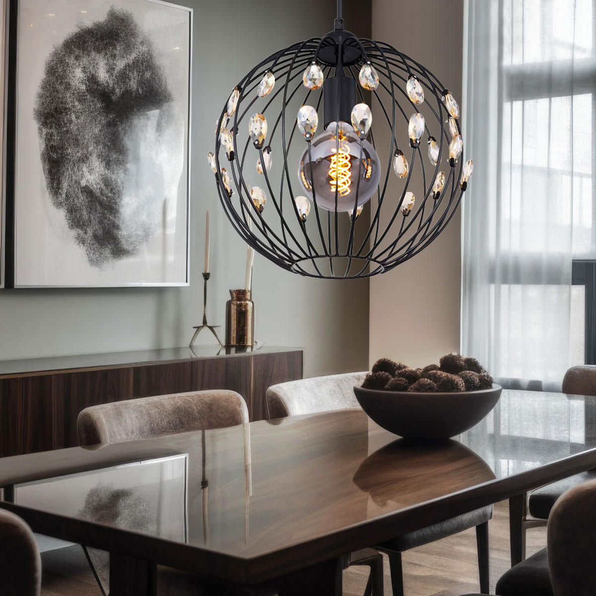 HÄNGELEUCHTE HANAKO Metall Schwarz - Schwarz, Metall (30/30/120cm) - Globo Lighting