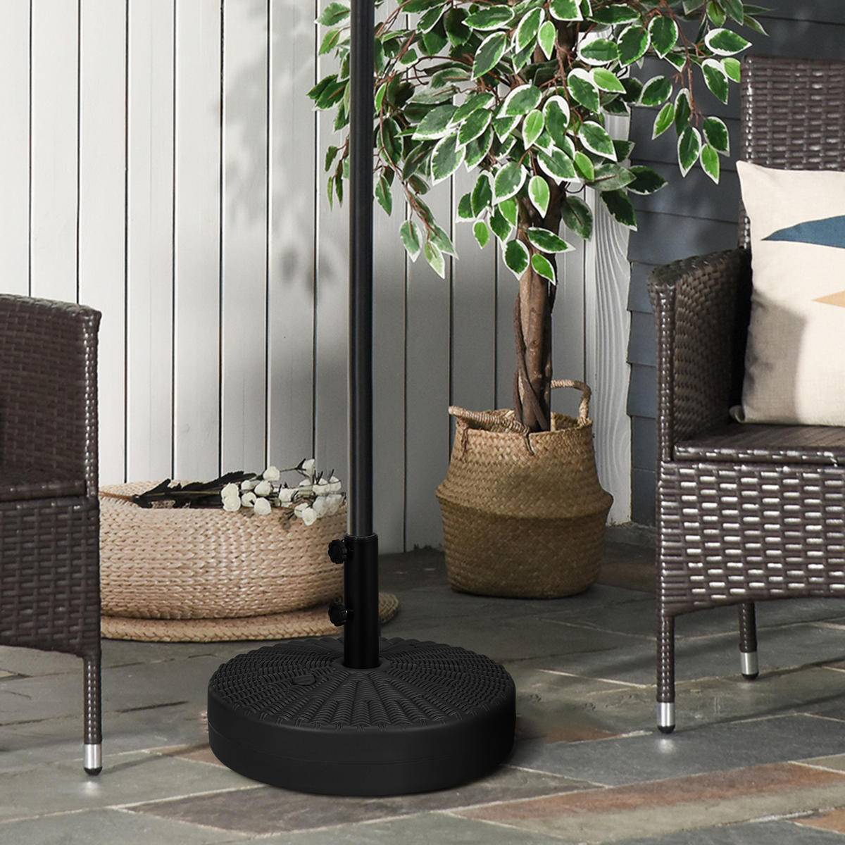 SONNENSCHIRMFUß für Ø38/48 mm Schirmstangen Schirmständer mit Rattanoptik für Garten Balkon HDPE Schwarz Ø51 x 36 cm - Schwarz, Kunststoff (51/51cm) - Outsunny