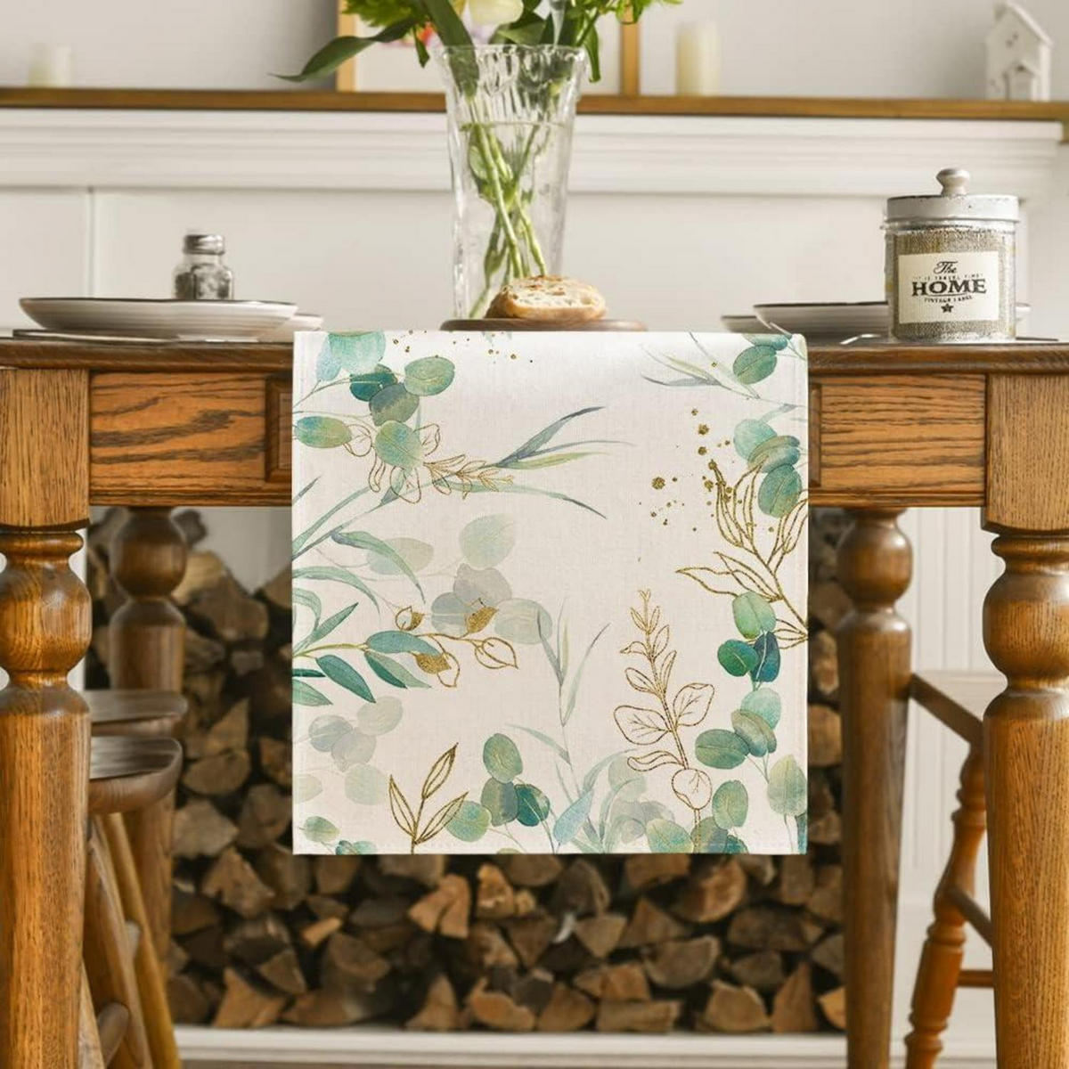 TISCHLÄUFER Grüner Eukalyptus 40 x 180 cm - Hellgrün, Textil (180/40/1.5cm)