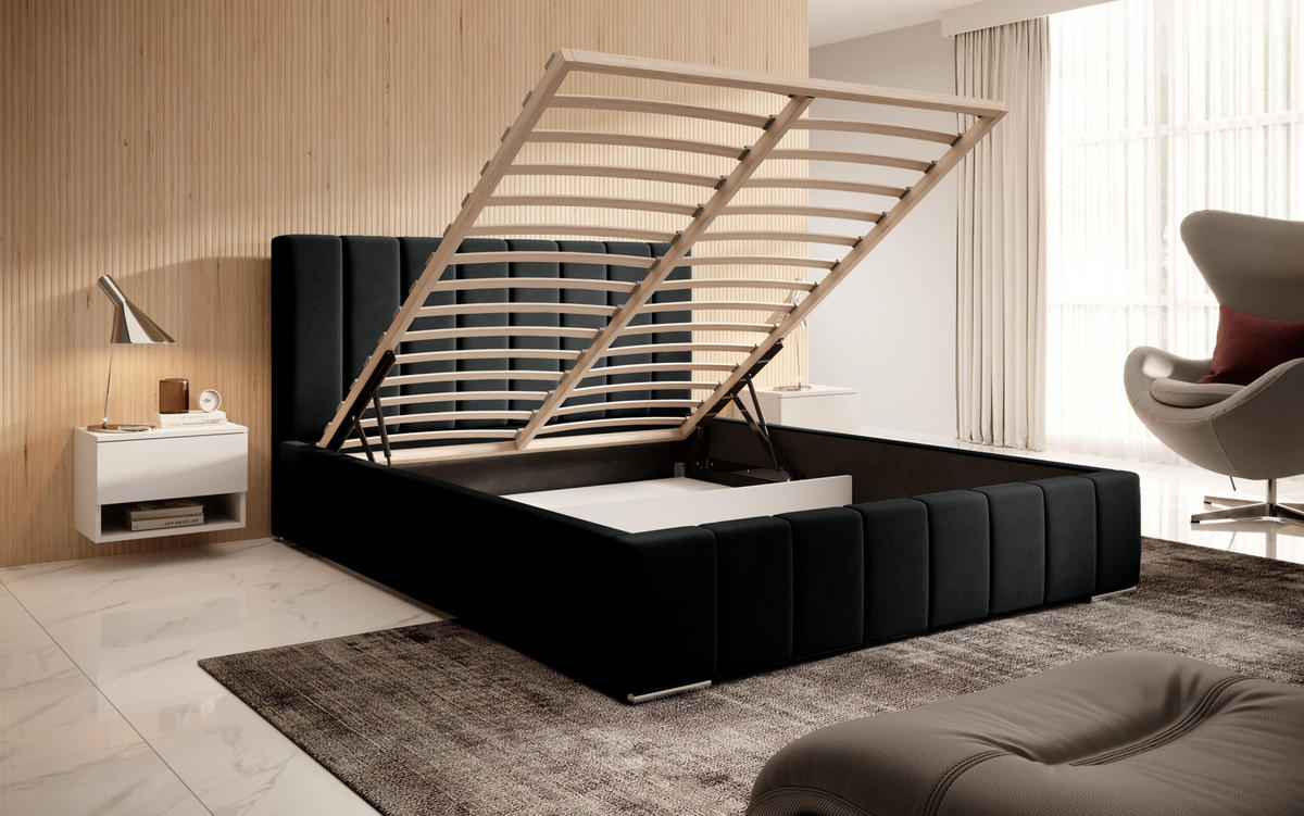 POSTERBETT Doppelbett Belten Schwarz 140x200 cm - Schwarz, Textil (140/200cm) - Meblito