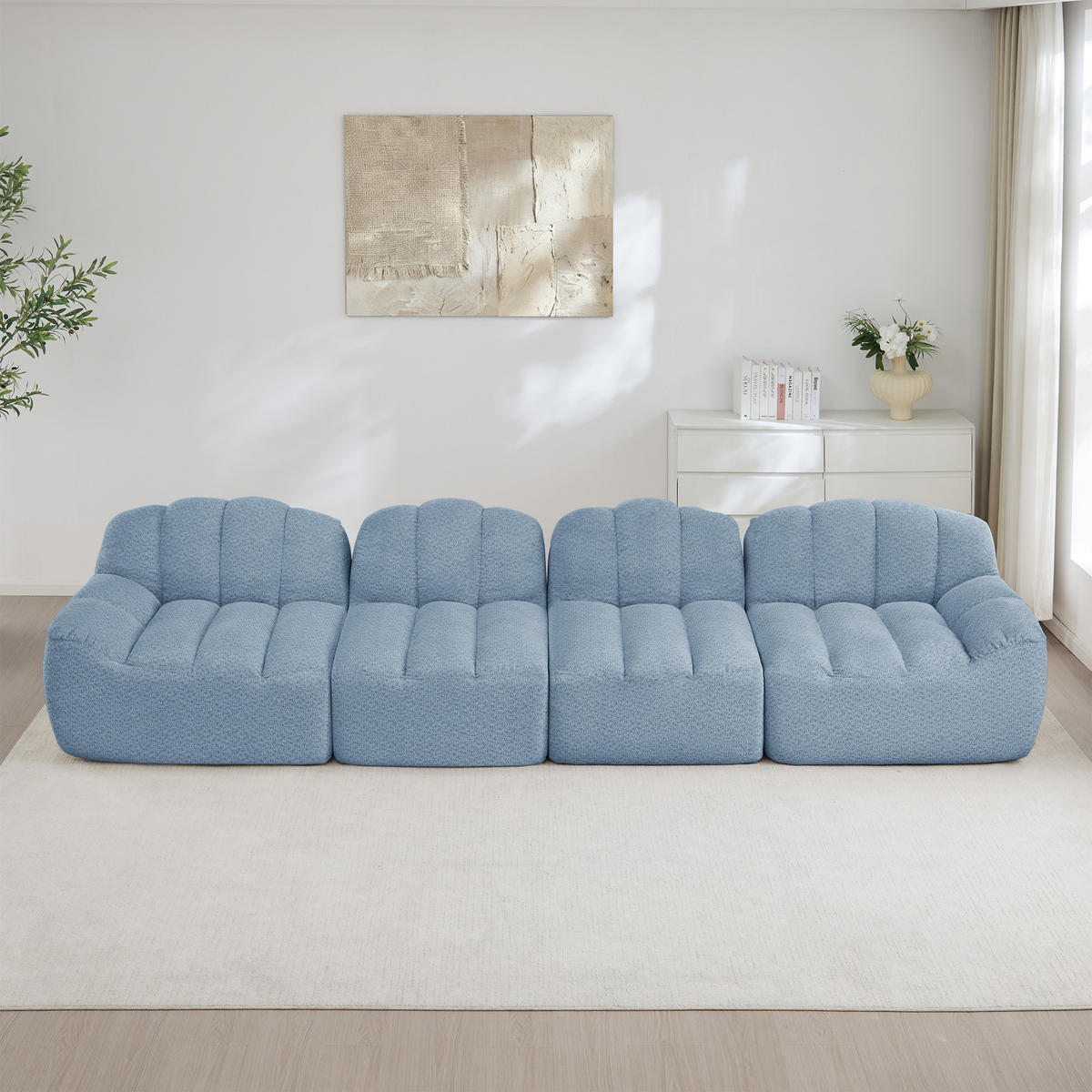 4-SITZER Sofa 366x104x79 cm aus granuliertem Fleece rahmenlos modular, blau - Blau, Textil (104/79/366cm) - Luhomfu