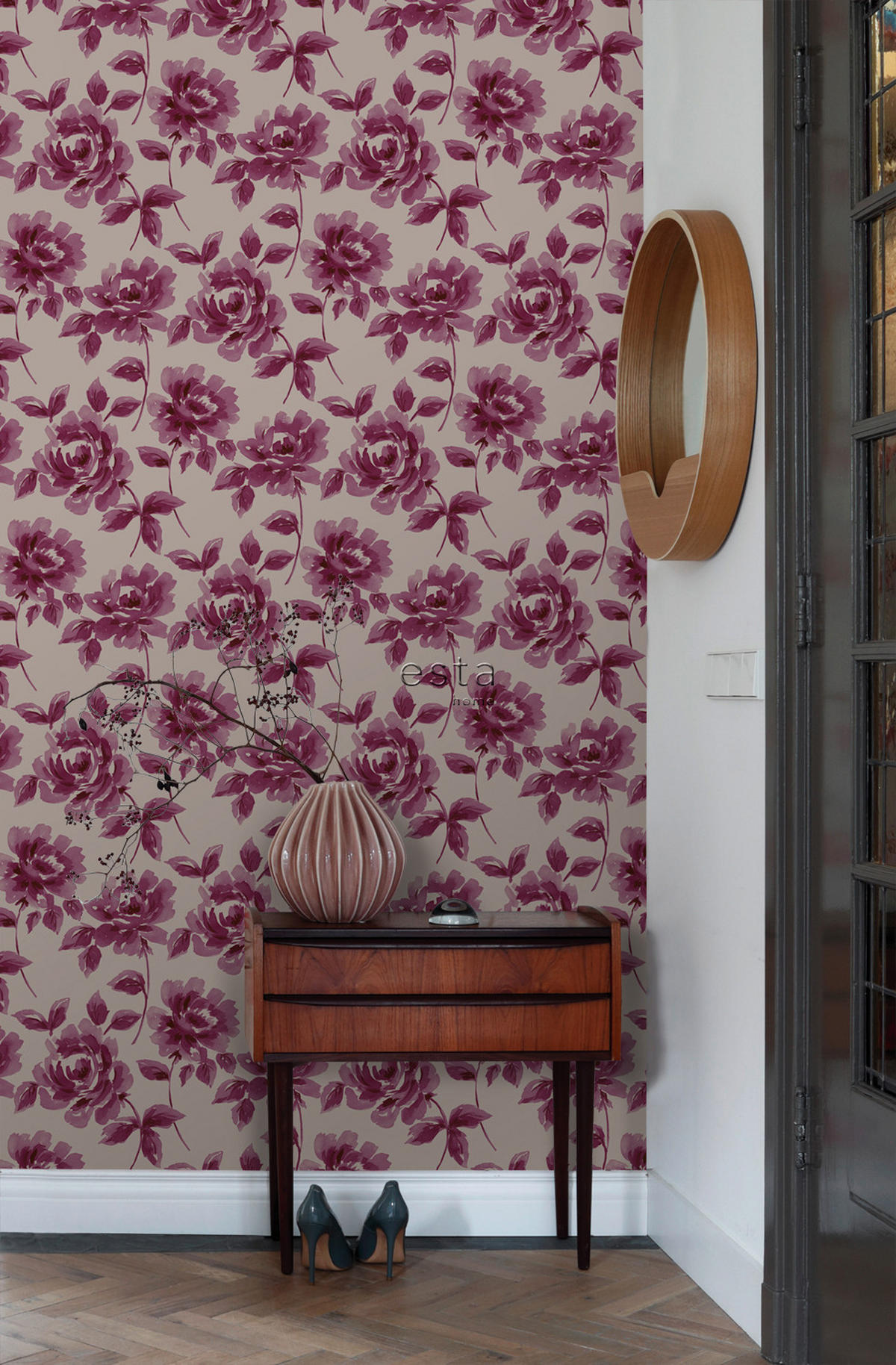 TAPETE Aquarell gemalte Rosen 53 cm x 10.05 m - Braun, Papier (53/1000cm) - ESTAhome