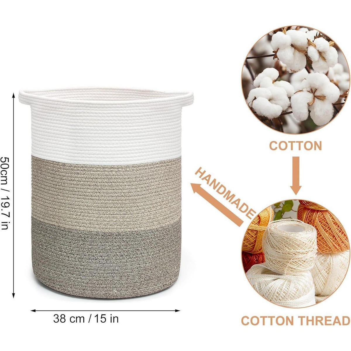 WÄSCHEKORB geflochten mit Henkel 37x37x50 cm Farbverlauf Braun - Multicolor, Textil (38/50/38cm)