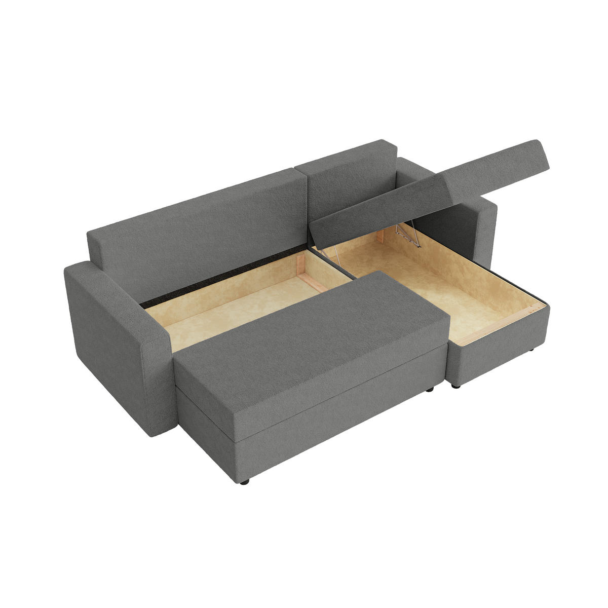ECKSOFA Goka Lux L mit Schlaffunktion und 2 Bettkästen, Graphit - Graphitfarben, Textil (230/146cm) - Fedve