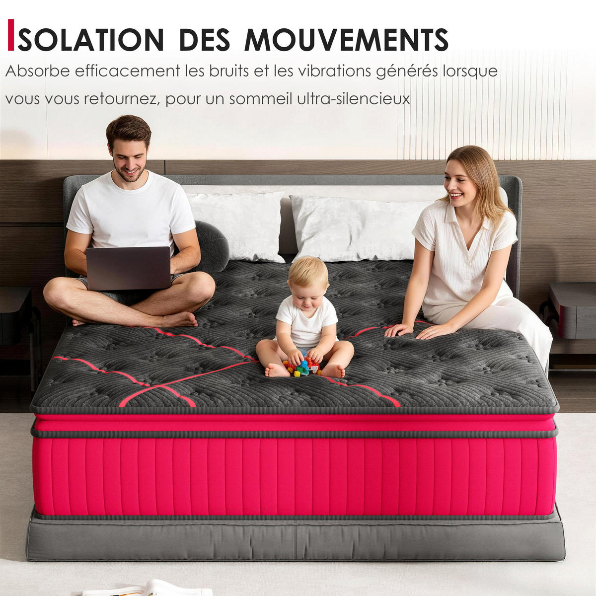 HYBRID-TASCHENFEDERKERNMATRATZE komfortabel, 90/190 cm, Höhe ca.: 30 cm, H3/H4, 7-Zonen, doppelte Komfortschaumschicht, Bewegungsisolierung - Multicolor, Textil (90/190cm) - DEWINNER