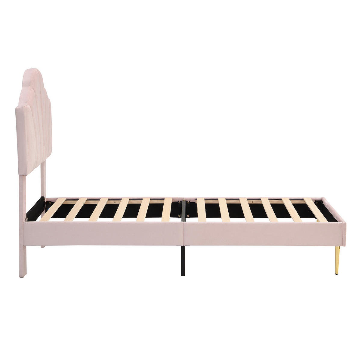 POLSTERBETT aus Samt 90x200 cm in Rosa mit verstellbarem Kopfteil - Rosa, Textil (90/200cm) - Modfu