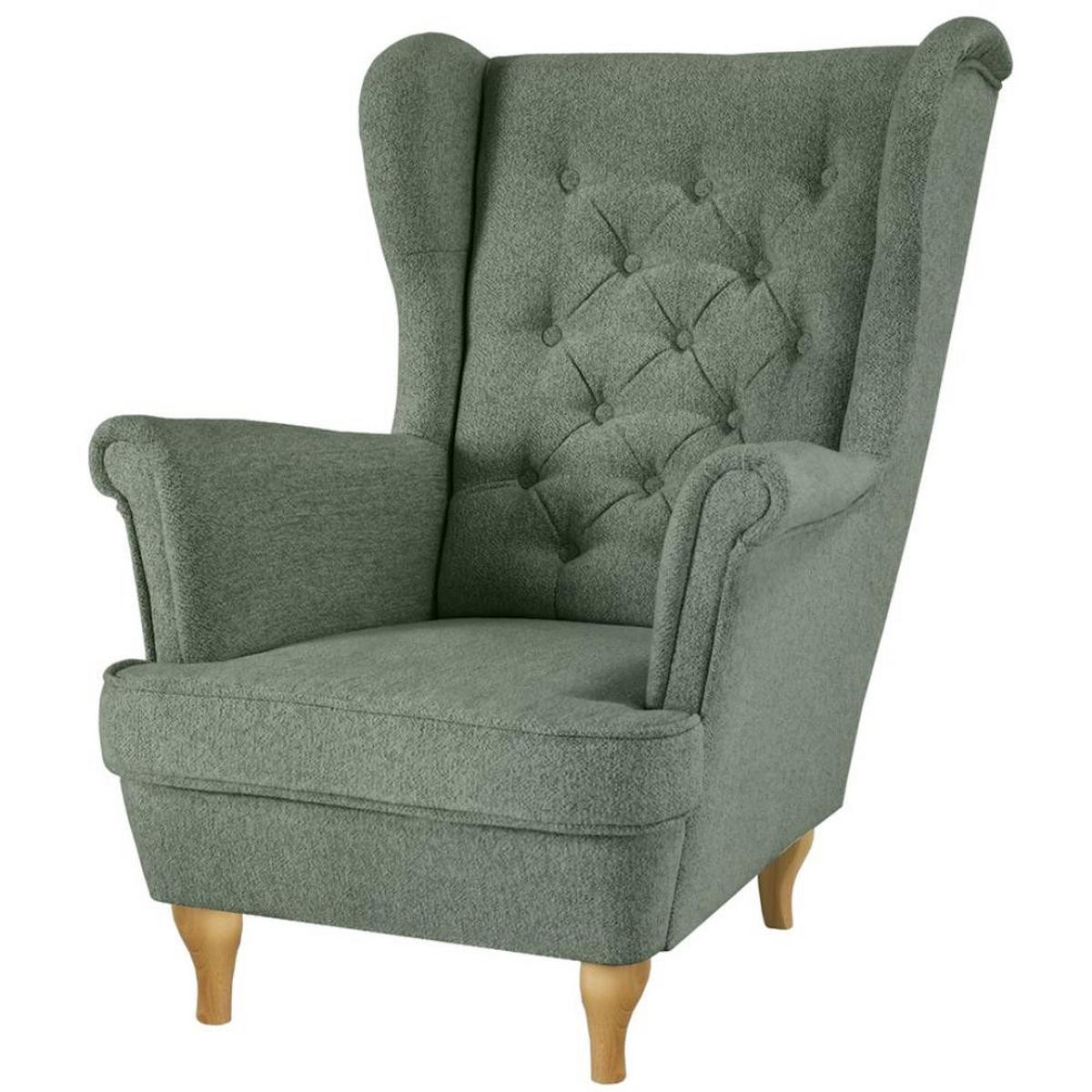 CHESTERFIELD-SESSEL Falco grün mit Buche Holzbeinen - Grün, Holz/Textil (82/102/92cm) - Beautysofa