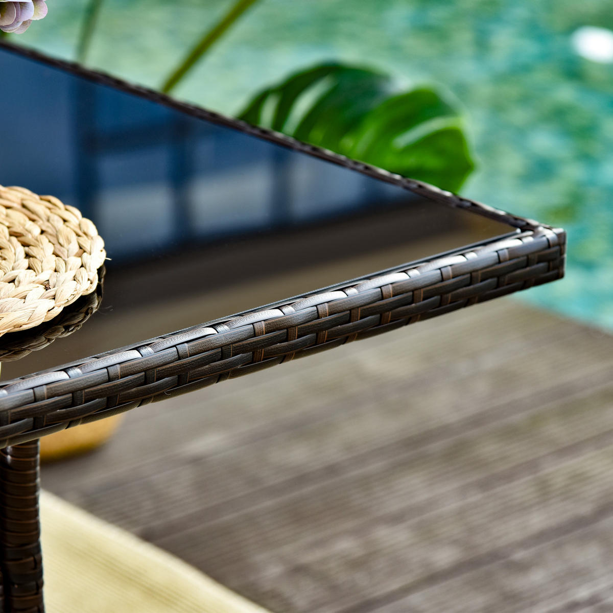 GARTENTISCH 150/85/74 cm mit Sicherheitsglasplatte, wetterfestem Polyrattan und Metallgestell, Braun - Braun, Metall (150/85/74cm) - Redom