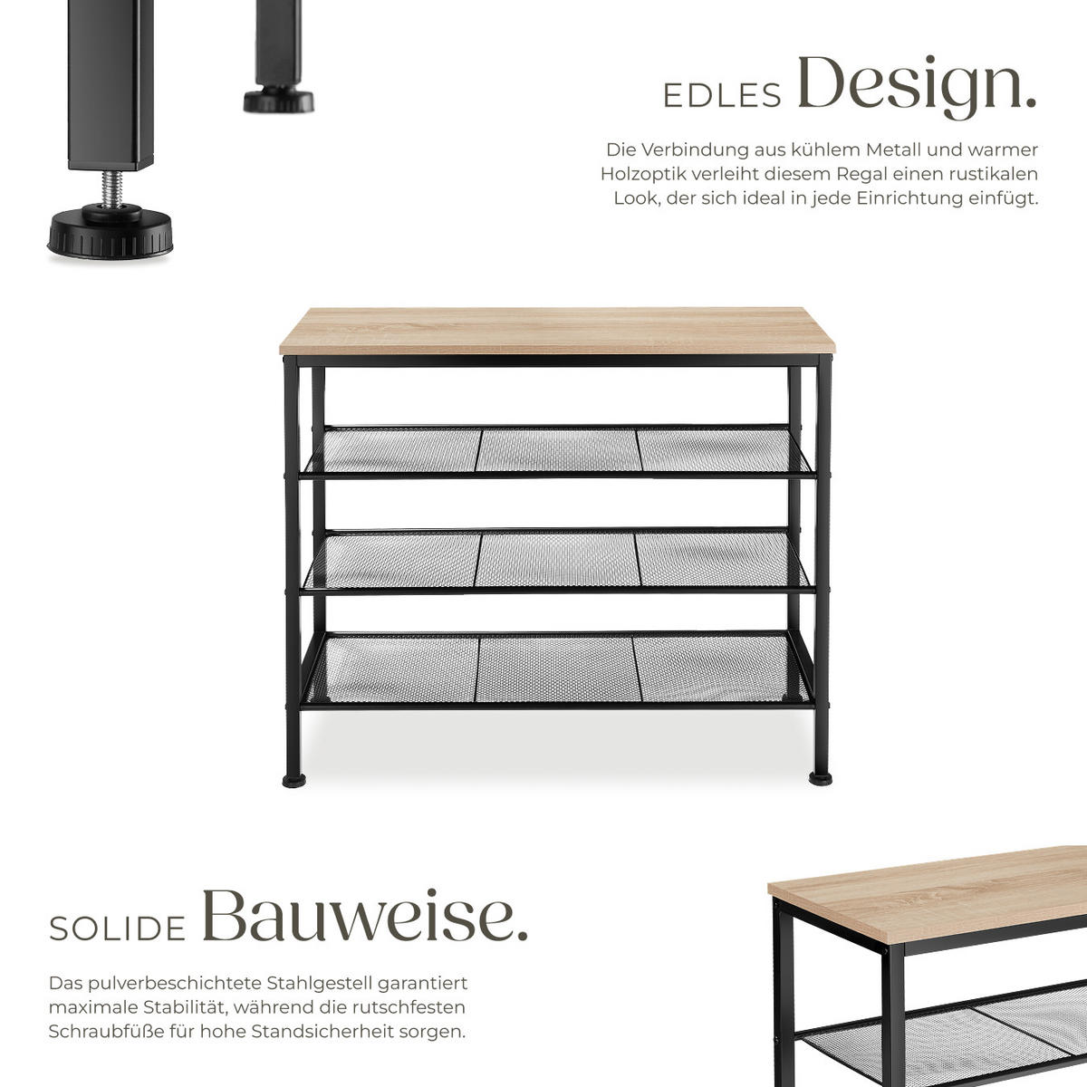 SCHUHREGAL Newport,80,5 x 30,5 x 72,5 cm,Industrial Holz hell, Eiche Sonoma - Naturfarben, Metall (30.5/72.5/80.5cm) - tectake