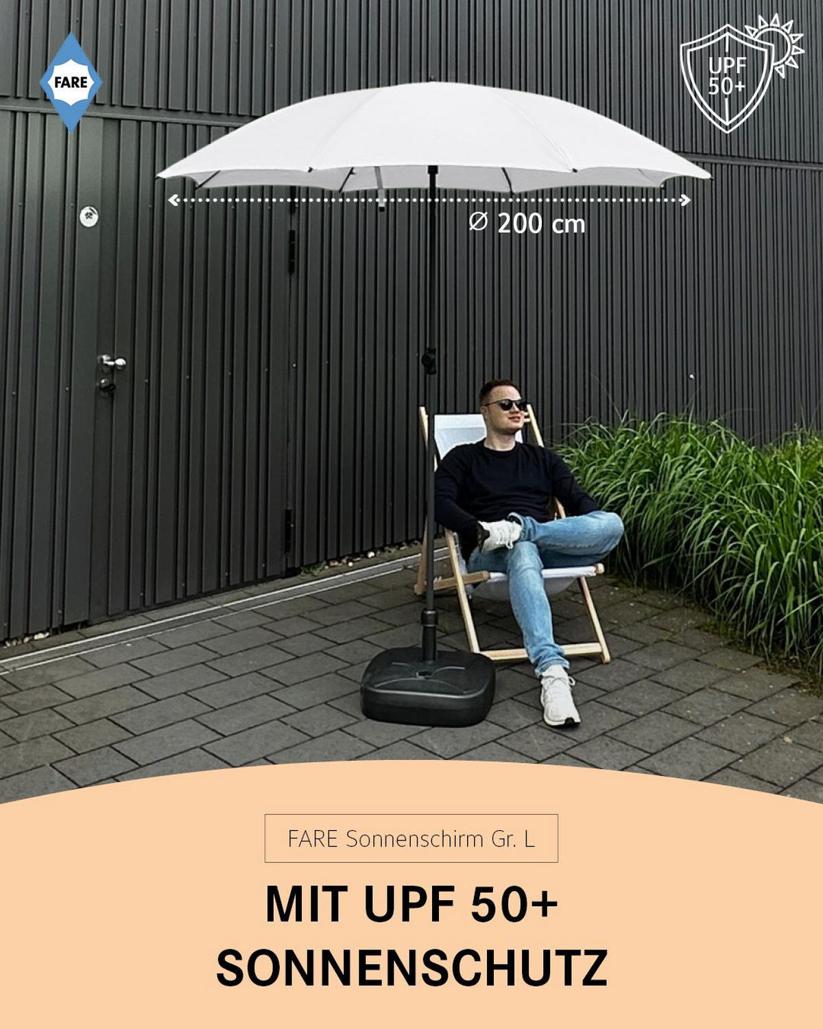 SONNENSCHIRM 200/200/126 cm - Weiß, Kunststoff (200/200cm) - FARE