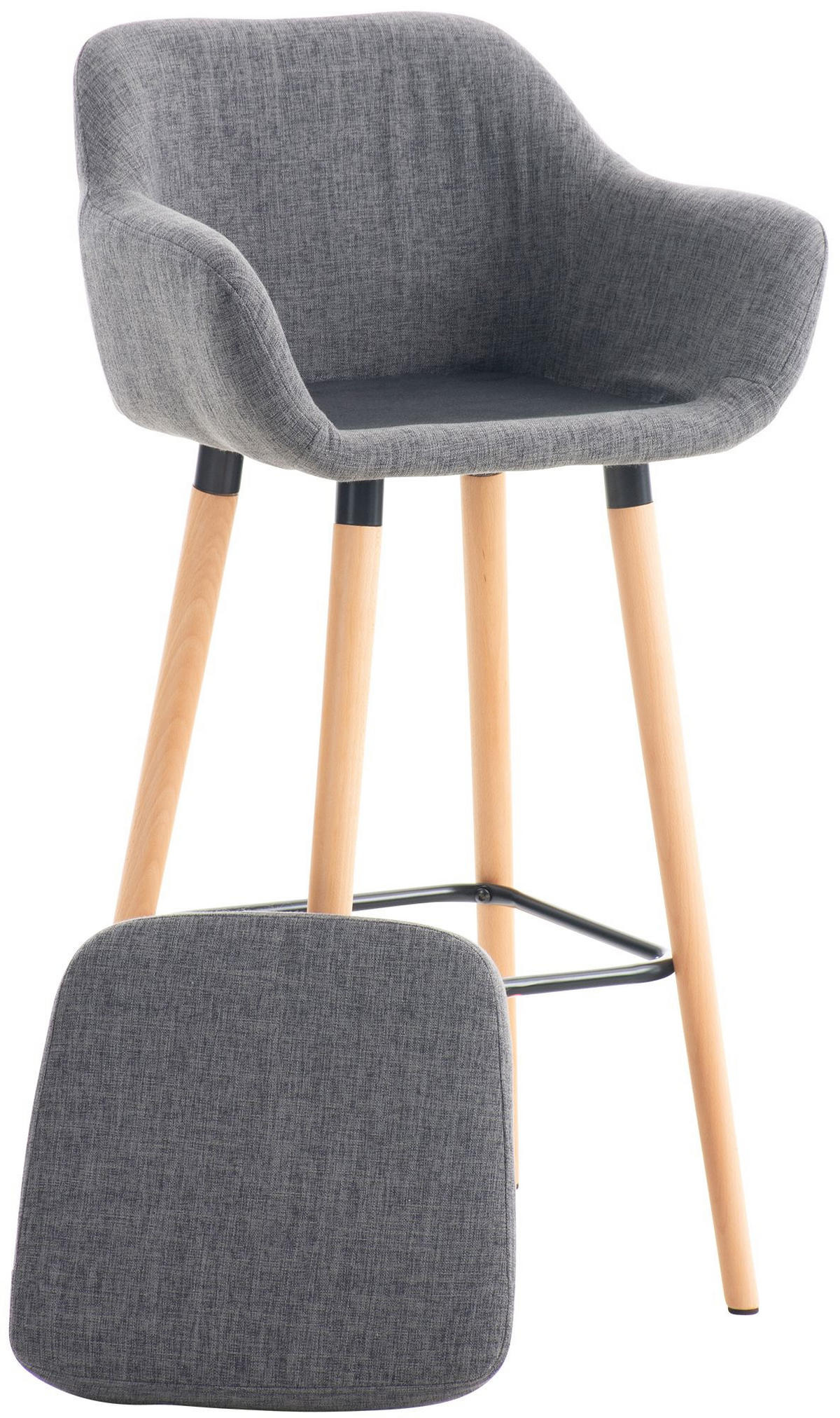 BARHOCKER Stoff hellgrau - Eukalyptusholzfarben/Hellgrau, Holz/Textil (55/99/46cm) - CLP