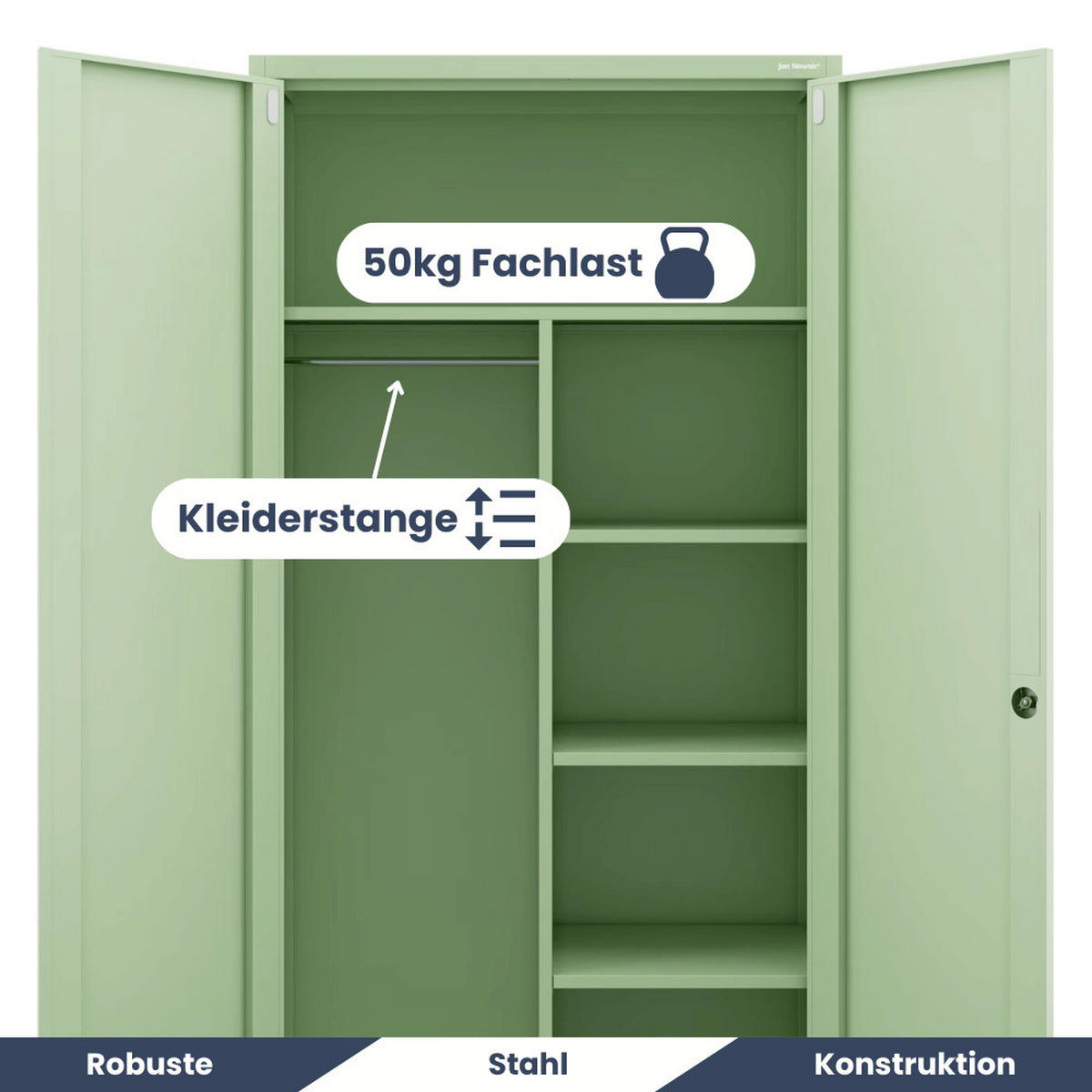 MEHRZWECKSCHRANK Metall abschließbar REKL 185x90x45cm Pastellgrün - Pastellgrün, Metall (90/185/45cm) - DELUKE