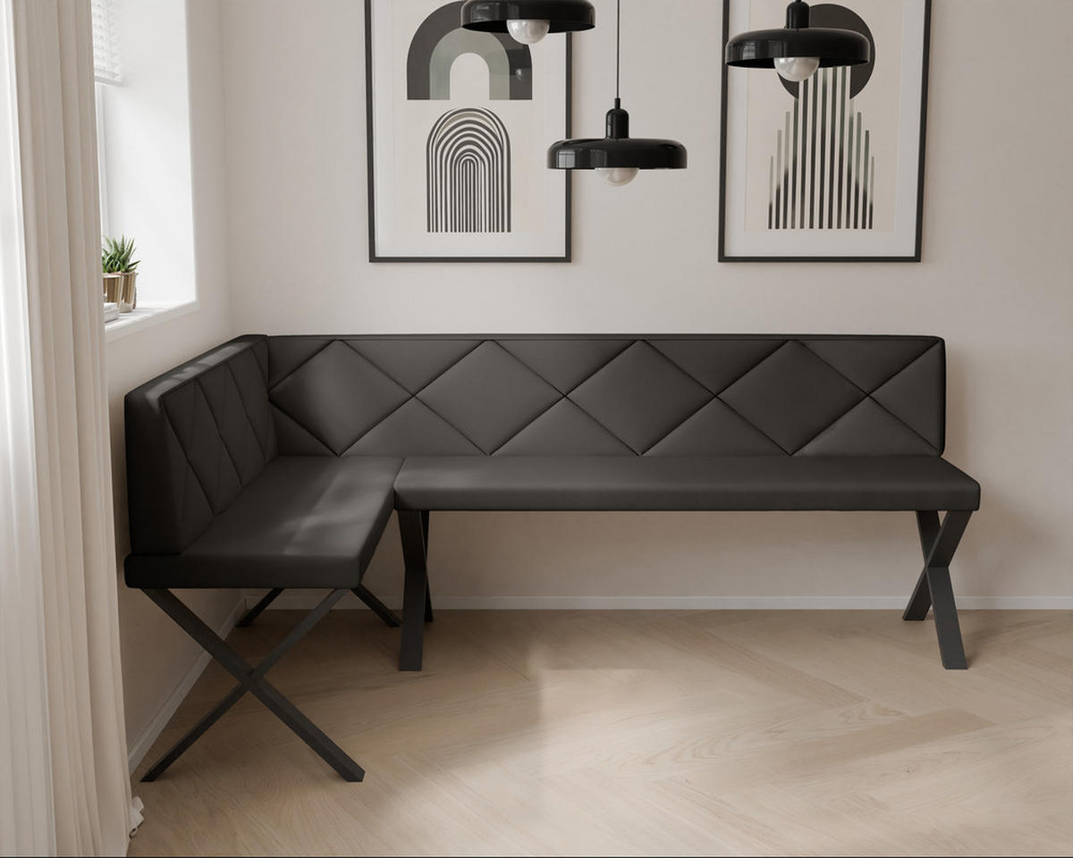 ECKBANK links VERO X Kunstleder gesteppt, 142/196 cm Anthrazit - Anthrazit, Kunststoff/Textil (142/196cm) - Idohome