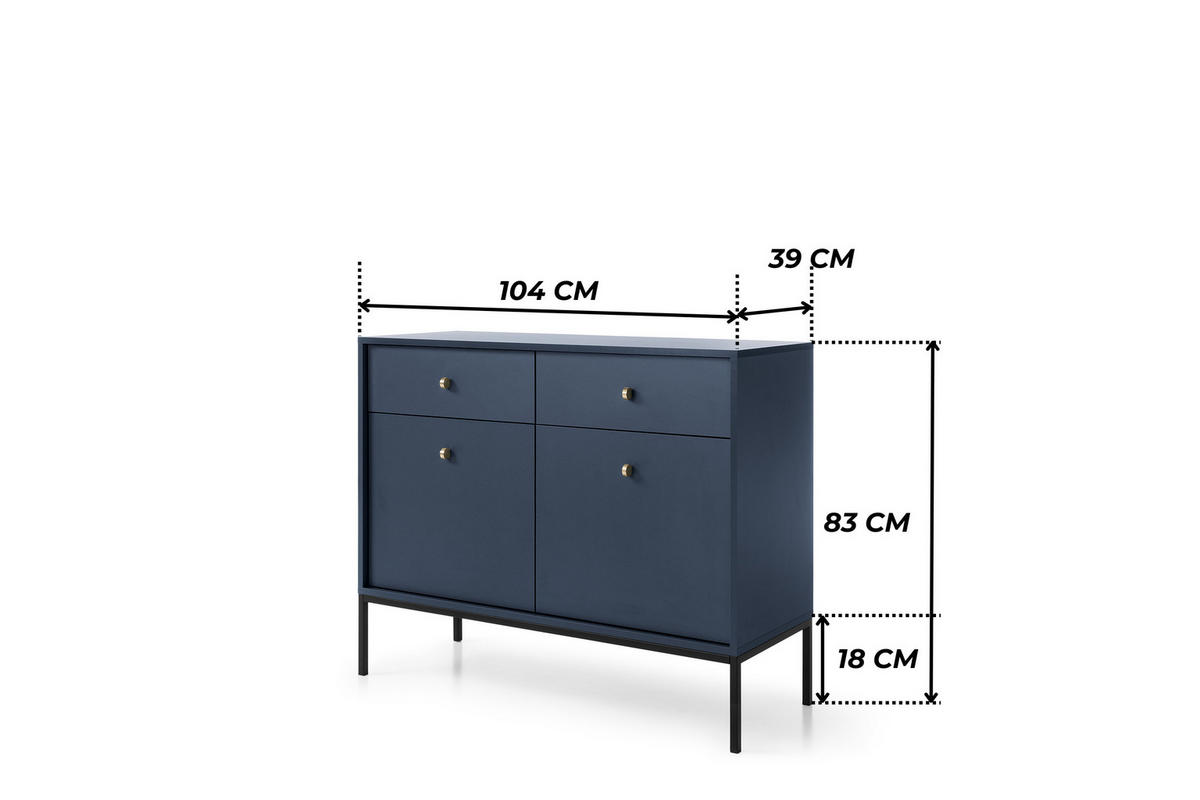 KOMMODE BARI K2D2SZ (Blau, Goldene Griffe, Schwarzes Gestell, Schubladen) - Goldfarben/Schwarz, Holz/Holzwerkstoff (104/83/39cm) - Ravio