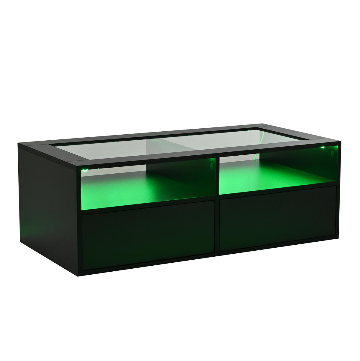 COUCHTISCH 100/50/35 cm mit LED-Beleuchtung, App-Steuerung, USB-Anschluss und 2 Schubladen, Schwarz - Schwarz, Glas (100/50/35cm) - Redom