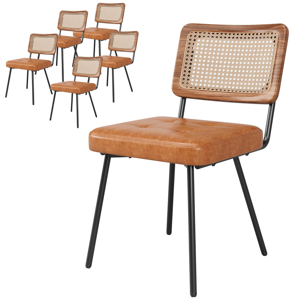 ESSZIMMERSTUHL 6-Tlg Kunstleder Rattan, Ergonomisch Retro - Braun, Metall (66/45/70.5cm) - FLIEKS
