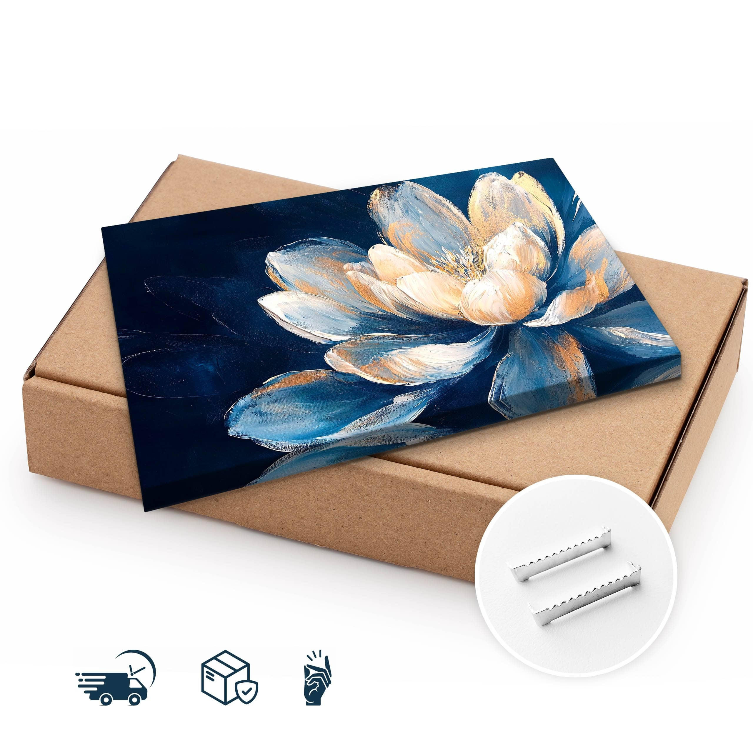 Thumbnail - Muralo Leinwandbild, Blau, Textil, Kiefer, Floral, Rechteckig, 120x80 cm, einfache und schnelle Anbringung, Bilder und Z...