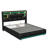 POLSTERBETT 160x200 cm mit LED, USB, Lattenrost, PU, Schwarz - Schwarz, Metall (160/200cm)