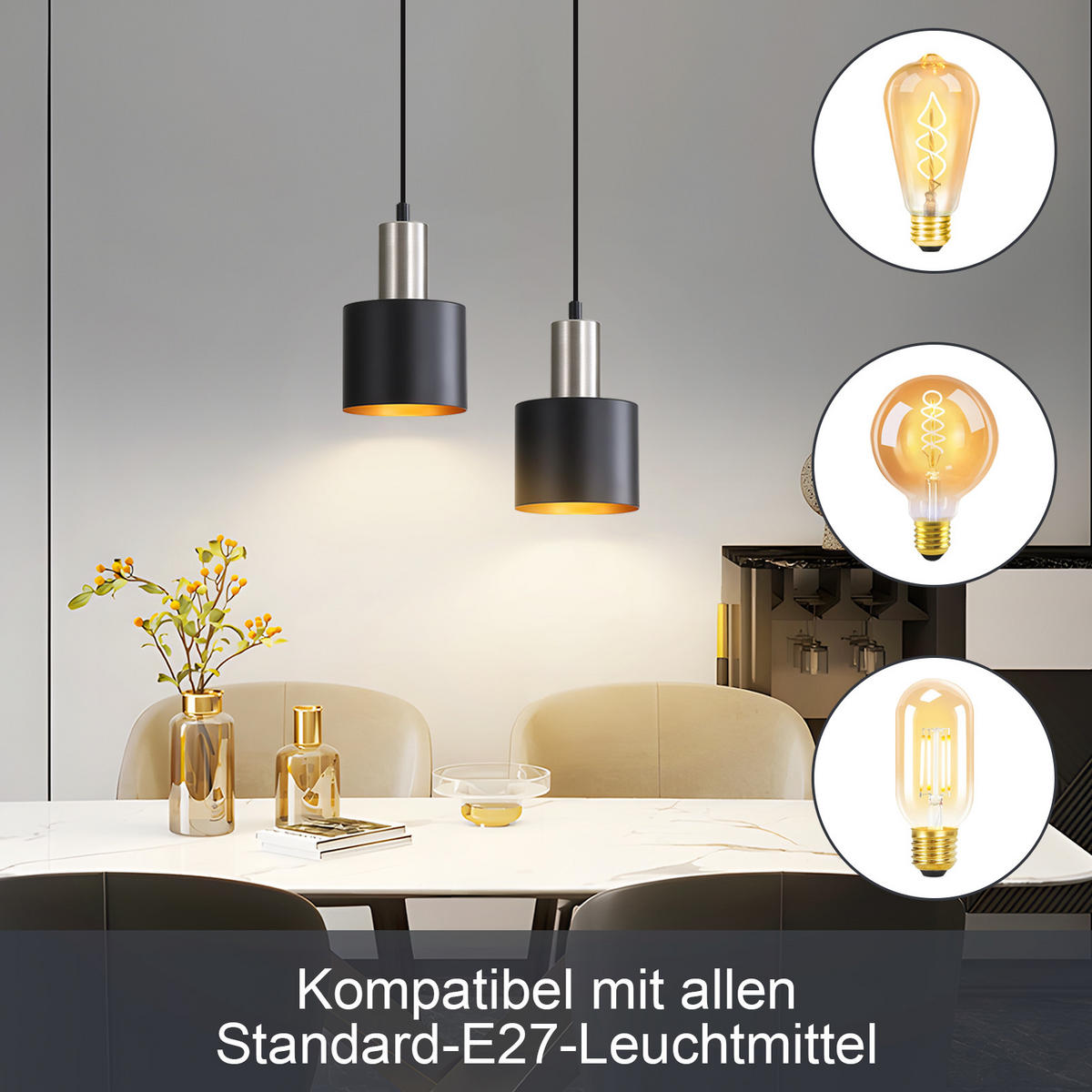 PENDELLEUCHTE Iris 30/30/173.5 cm - Schwarz, Metall (30/30/173.5cm) - ZMH