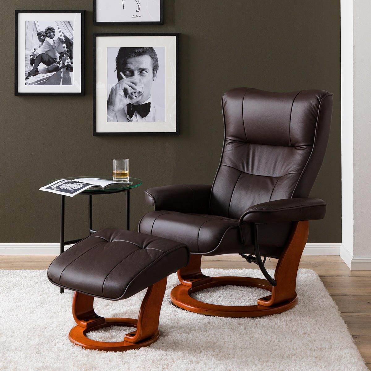 RELAXSESSEL - Kunstleder - Braun, Leder/Holz (82/105/84cm) - home24