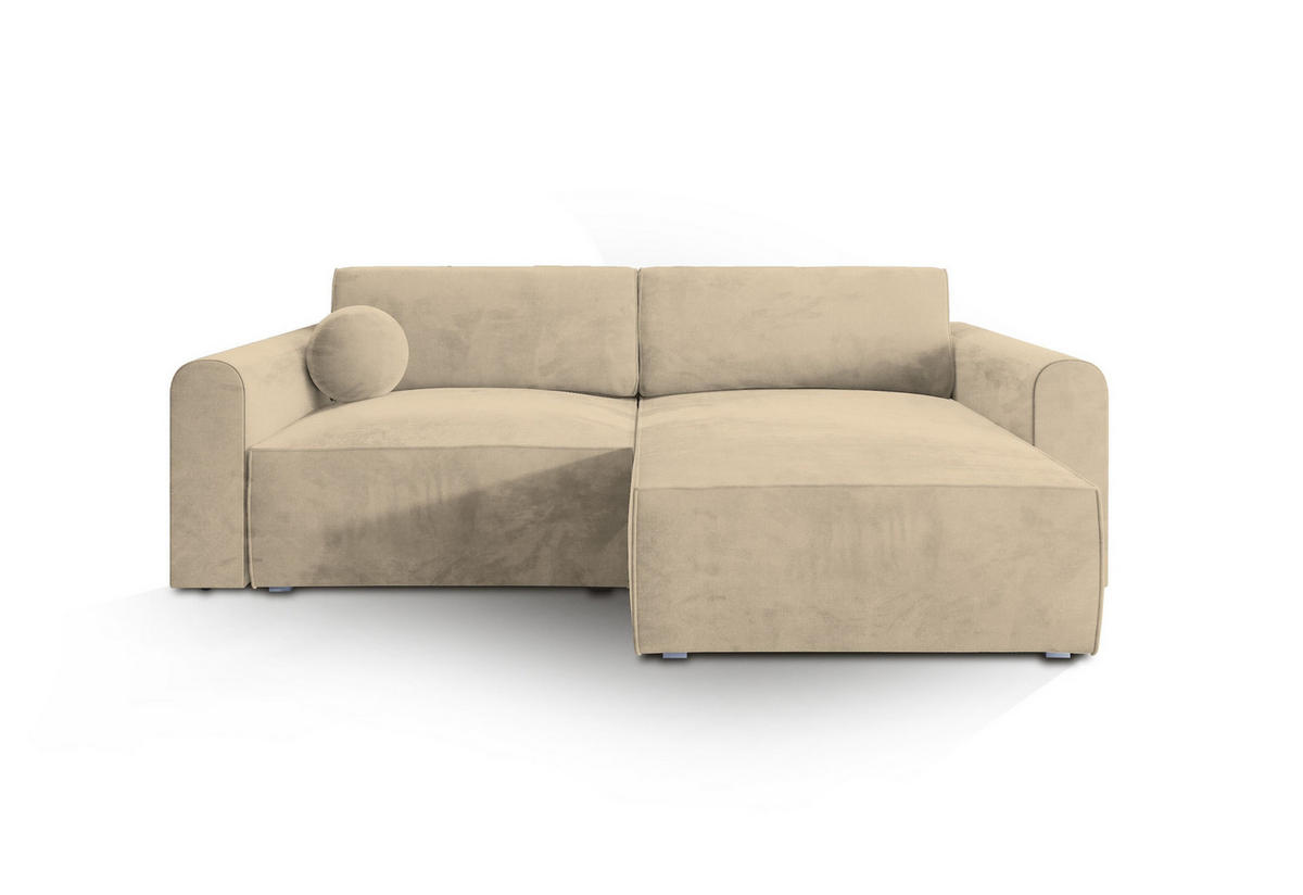 ECKSOFA FIANO M Creme Velours-Stoff mit Schlaffunktion - Creme, Holz (245/148cm) - MASSENO